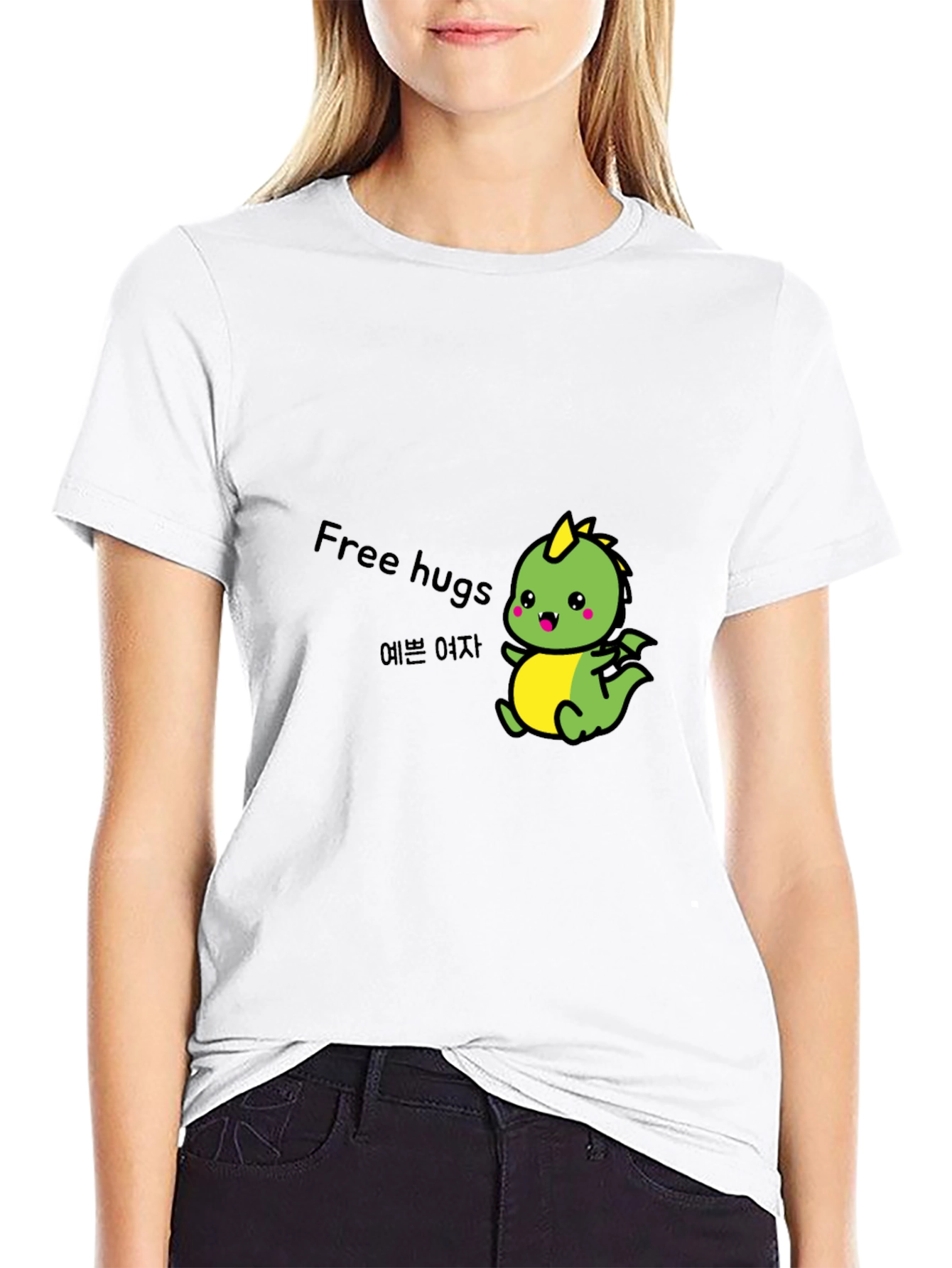 Cute Dinosaur Free Hugs Black T-Shirt