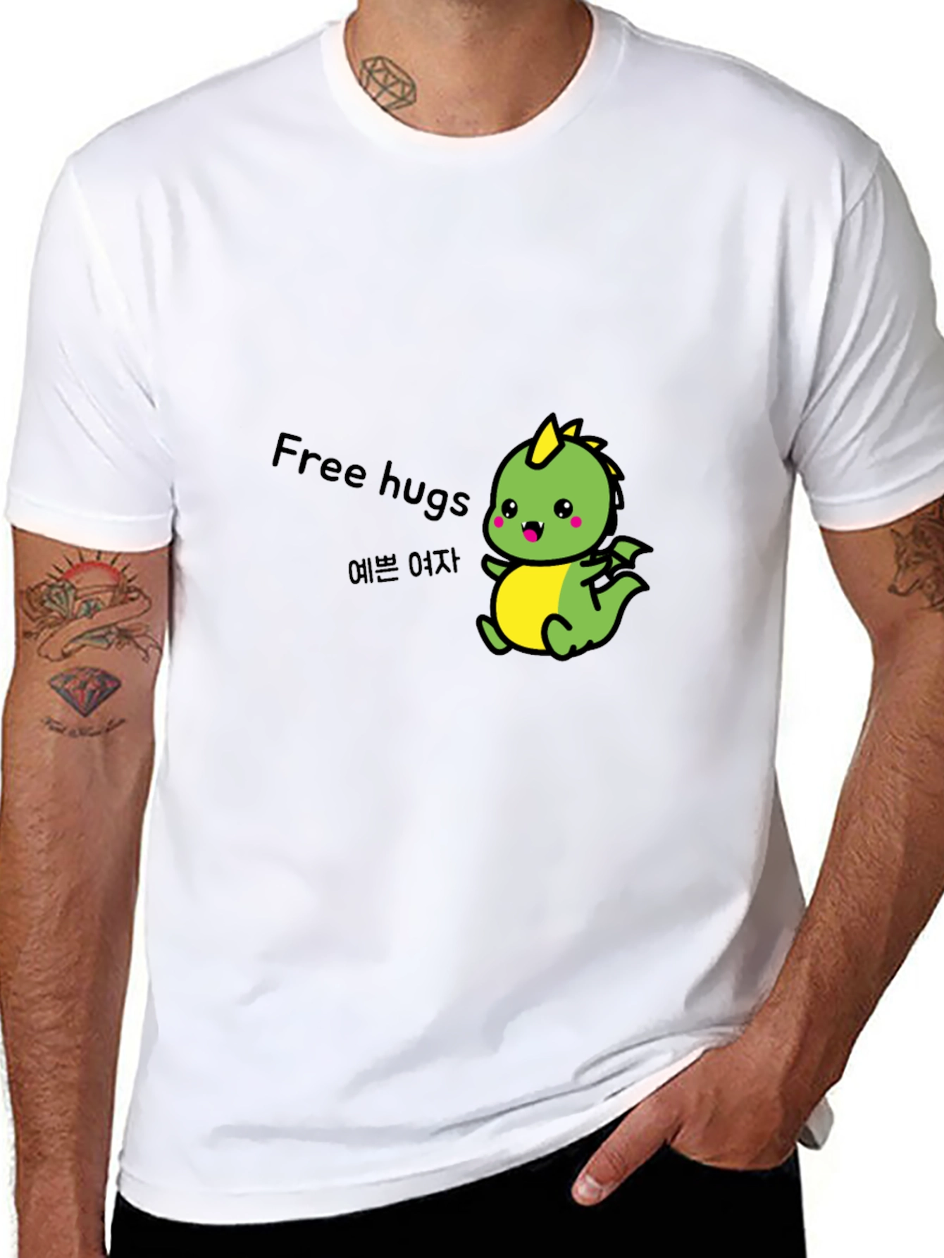 Cute Dinosaur Free Hugs Black T-Shirt