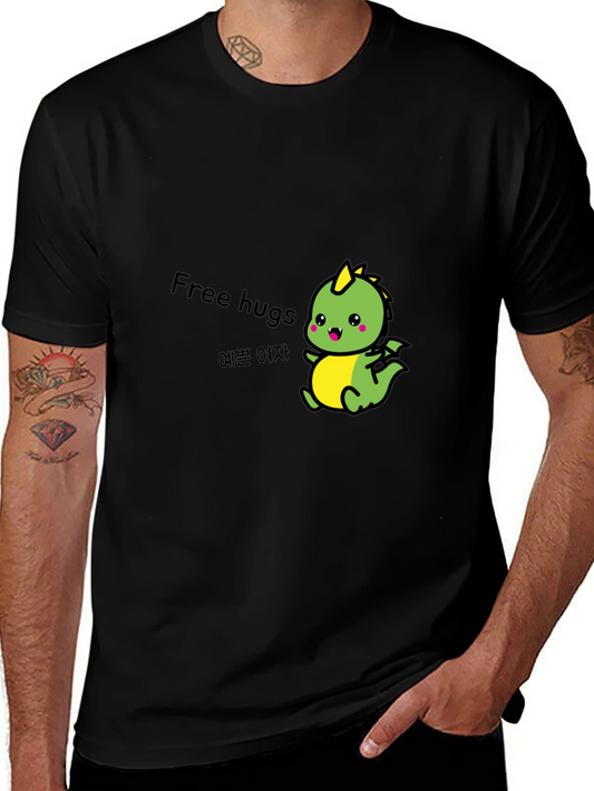 Cute Dinosaur Free Hugs Black T-Shirt