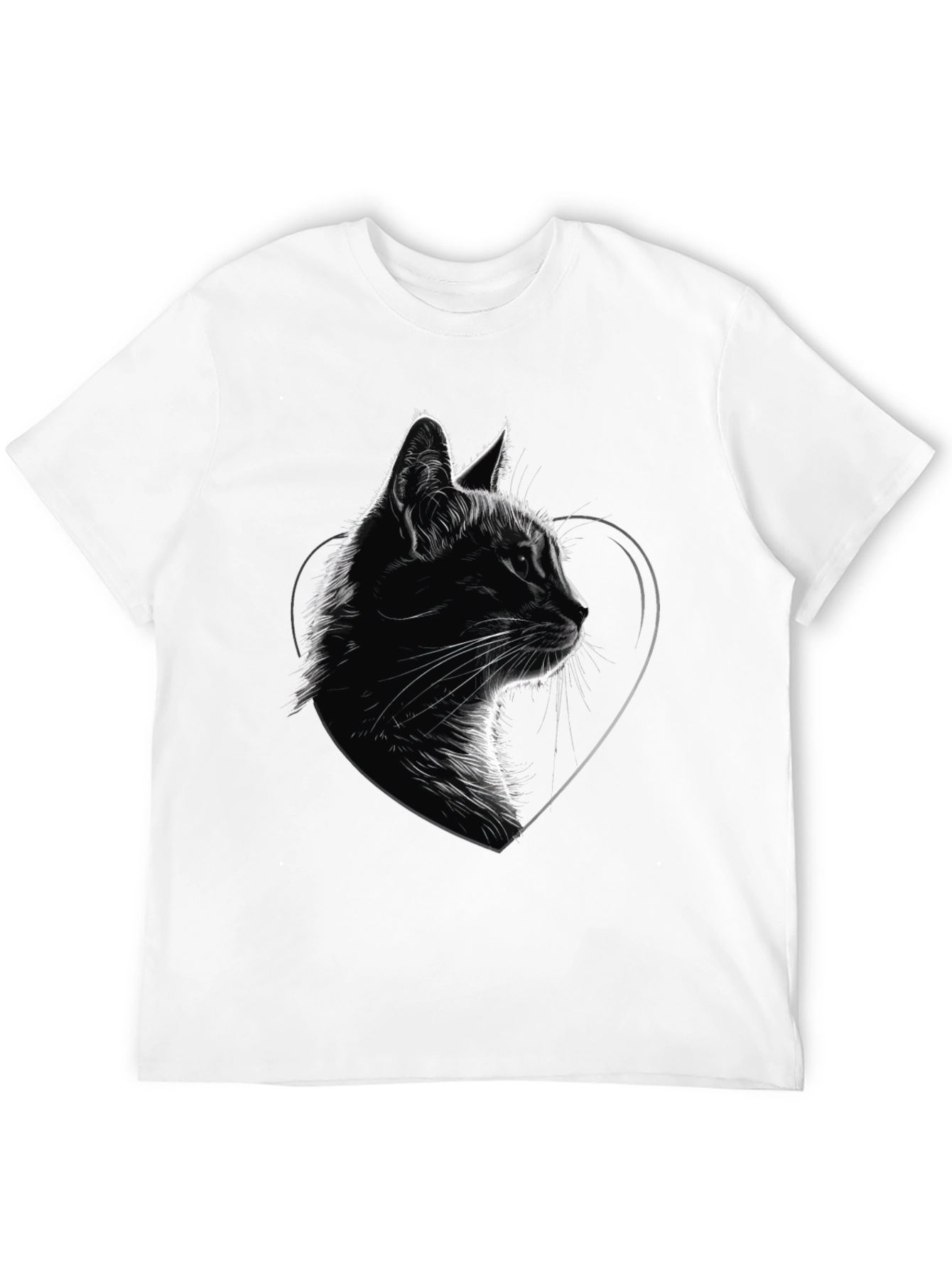 Cat Heart Graphic Tee - Black Cotton Blend T-Shirt