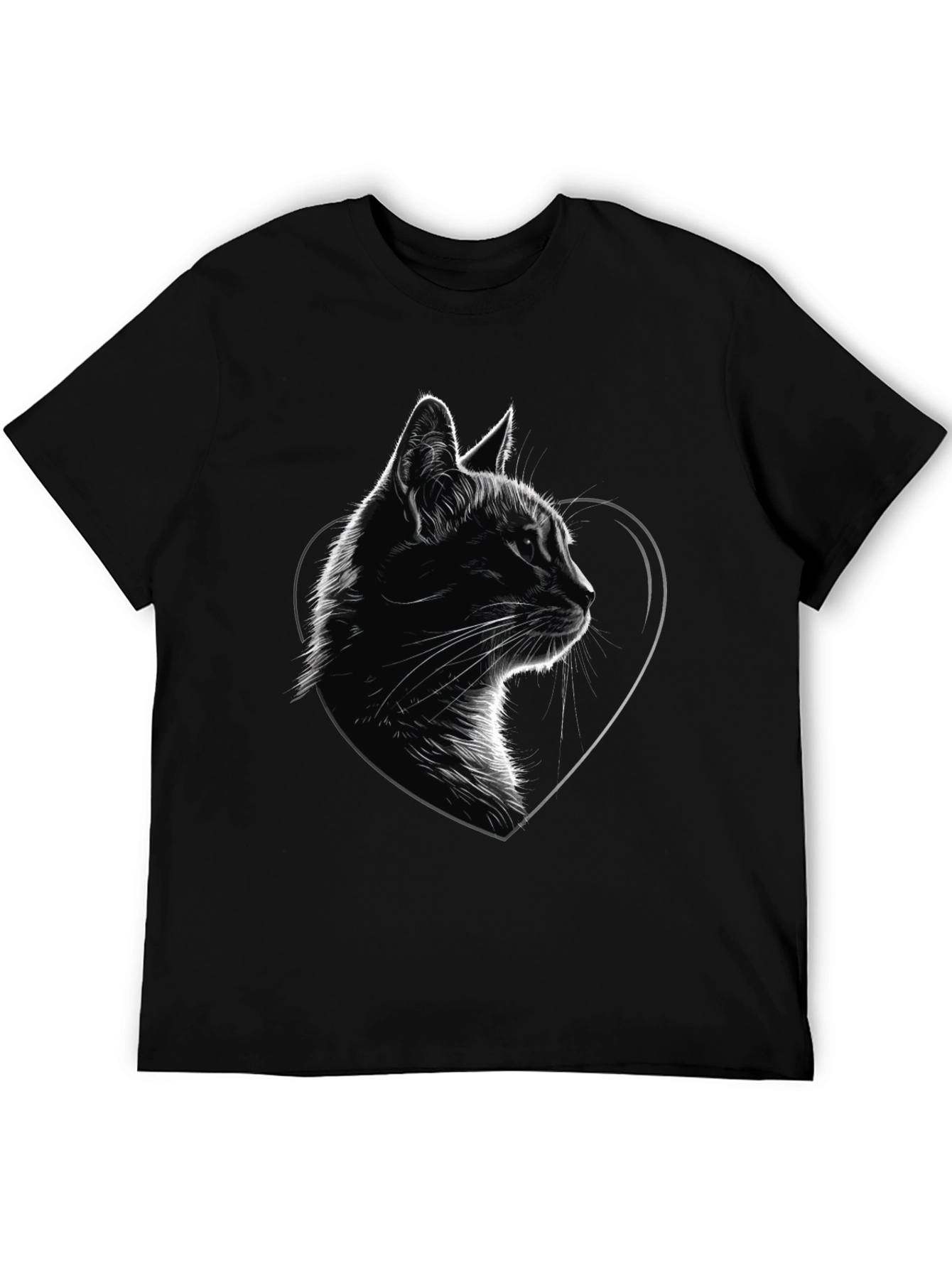 Cat Heart Graphic Tee - Black Cotton Blend T-Shirt