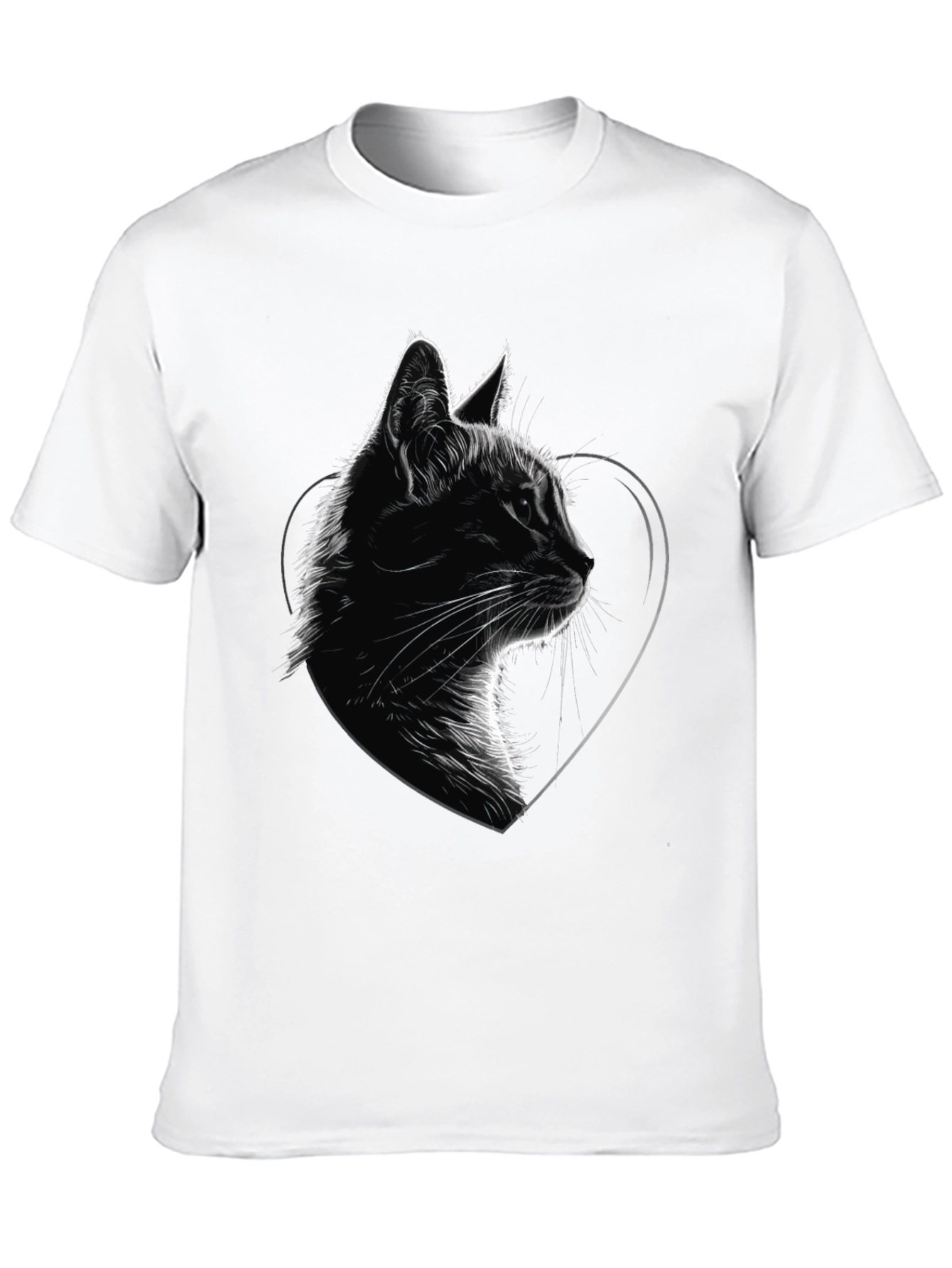 Cat Heart Graphic Tee - Black Cotton Blend T-Shirt