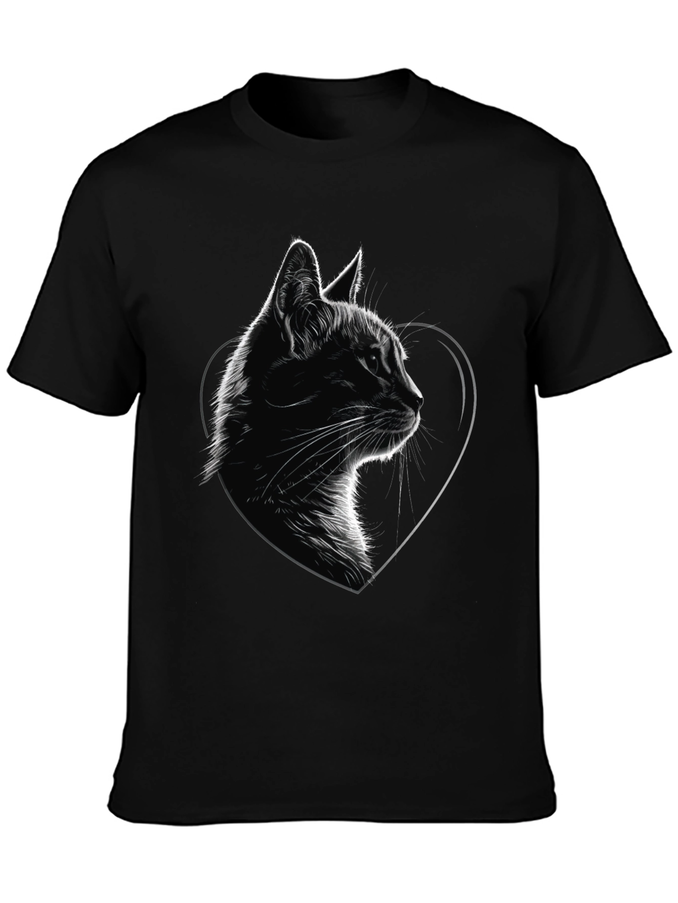 Cat Heart Graphic Tee - Black Cotton Blend T-Shirt