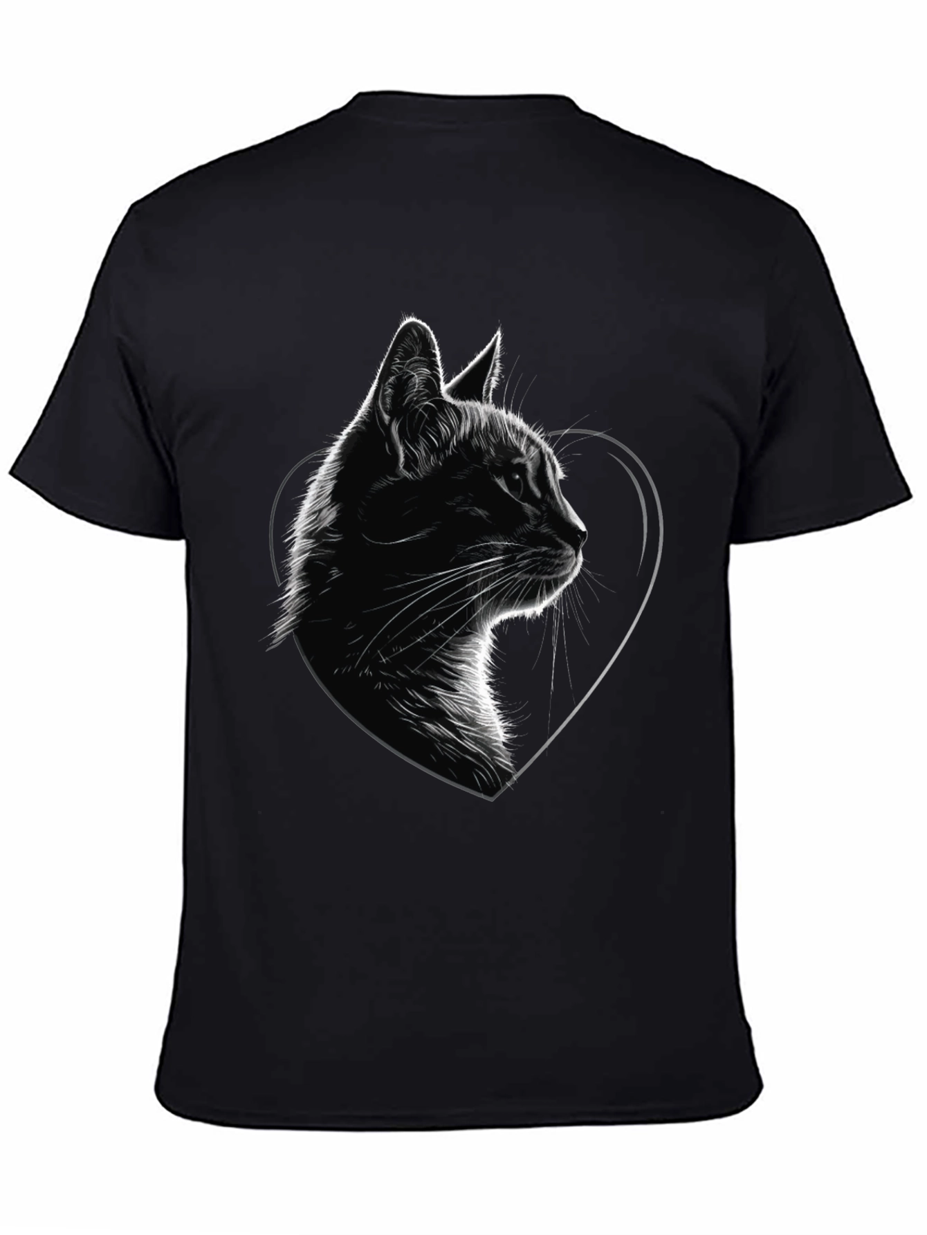 Cat Heart Graphic Tee - Black Cotton Blend T-Shirt