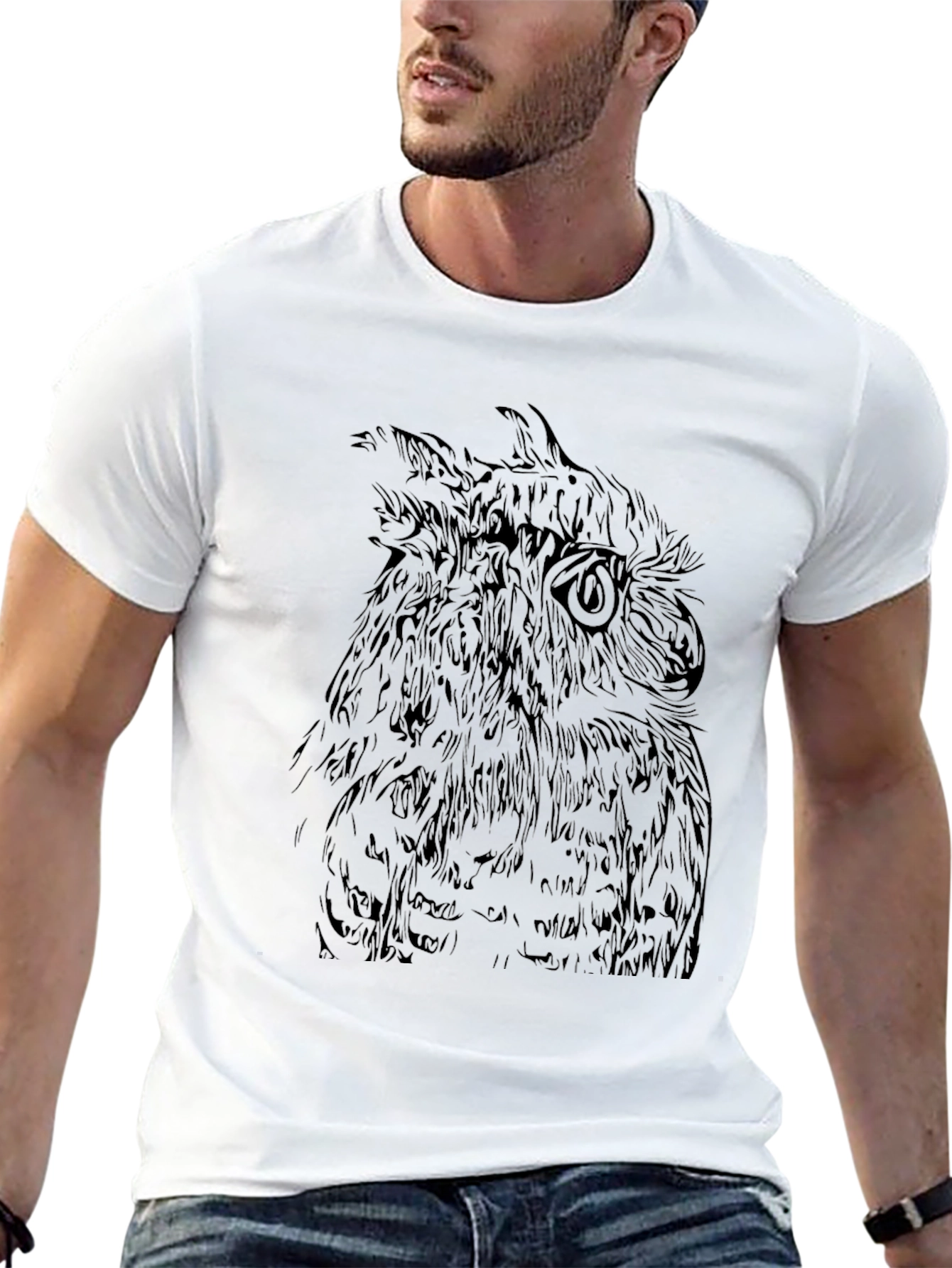 Owl Graphic Print T-Shirt - Black