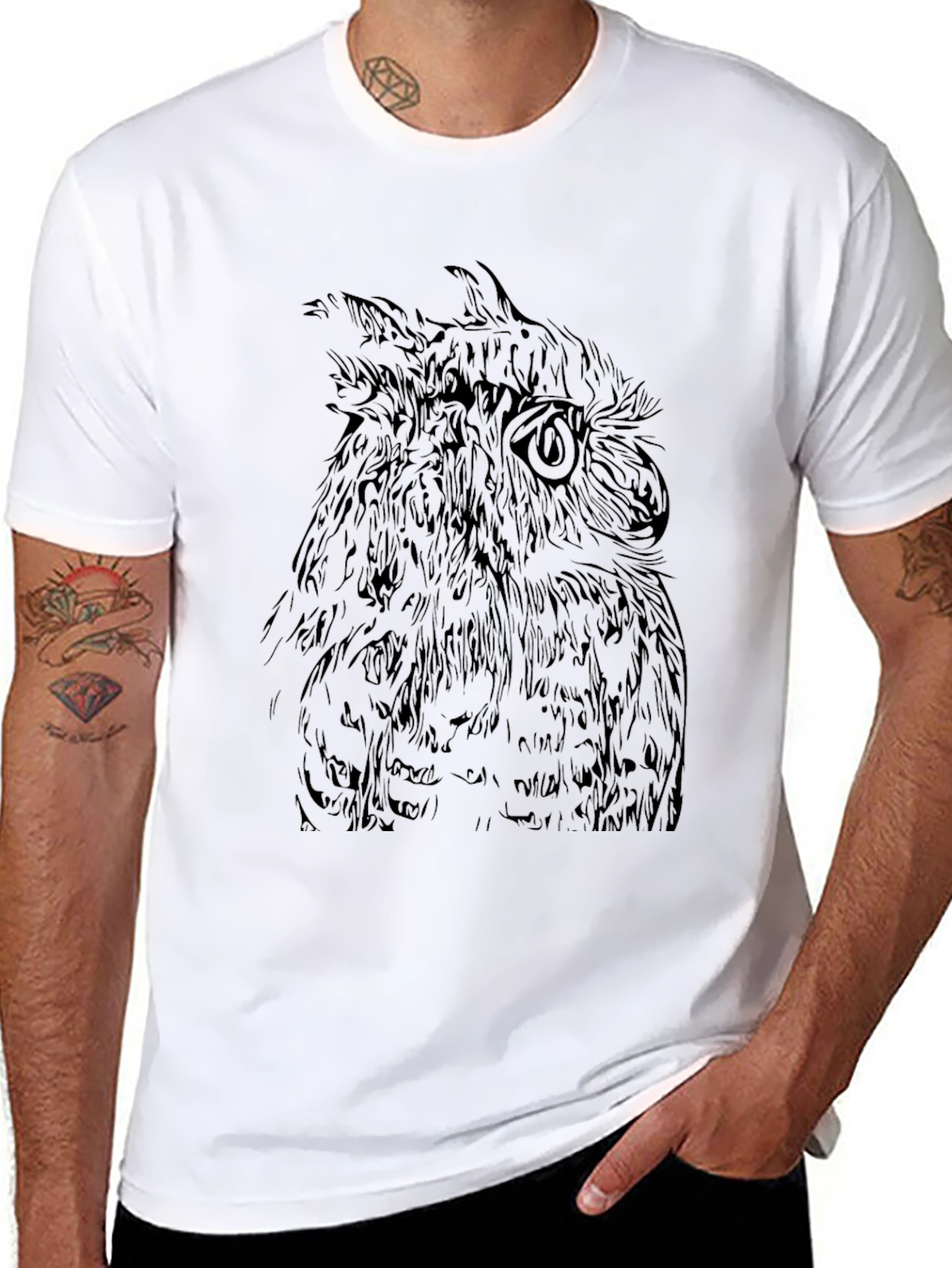 Owl Graphic Print T-Shirt - Black