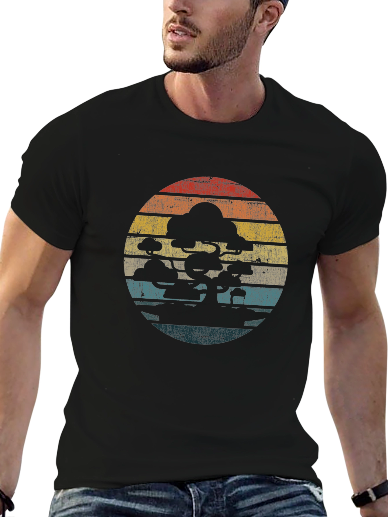 Retro Bonsai Tree Sunset Graphic T-Shirt