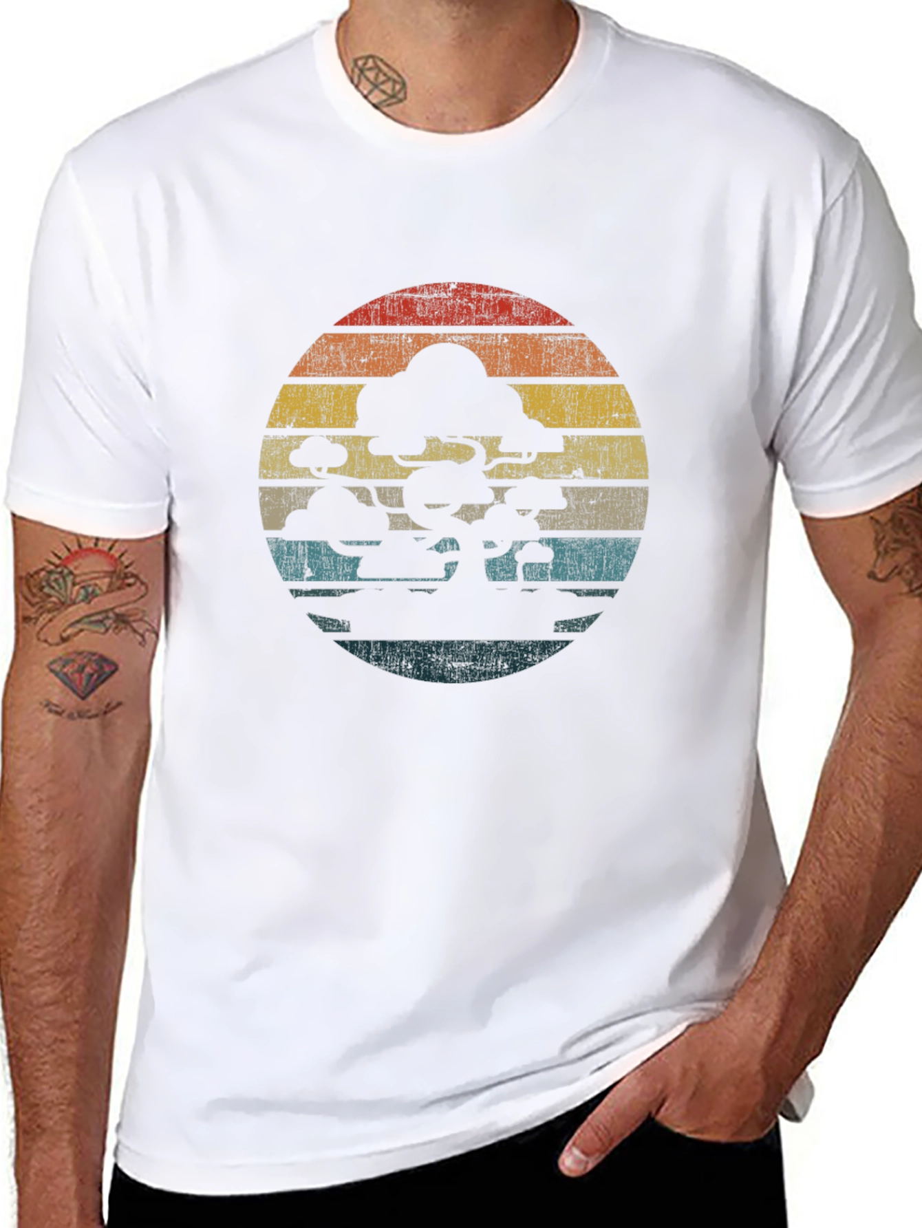 Retro Bonsai Tree Sunset Graphic T-Shirt