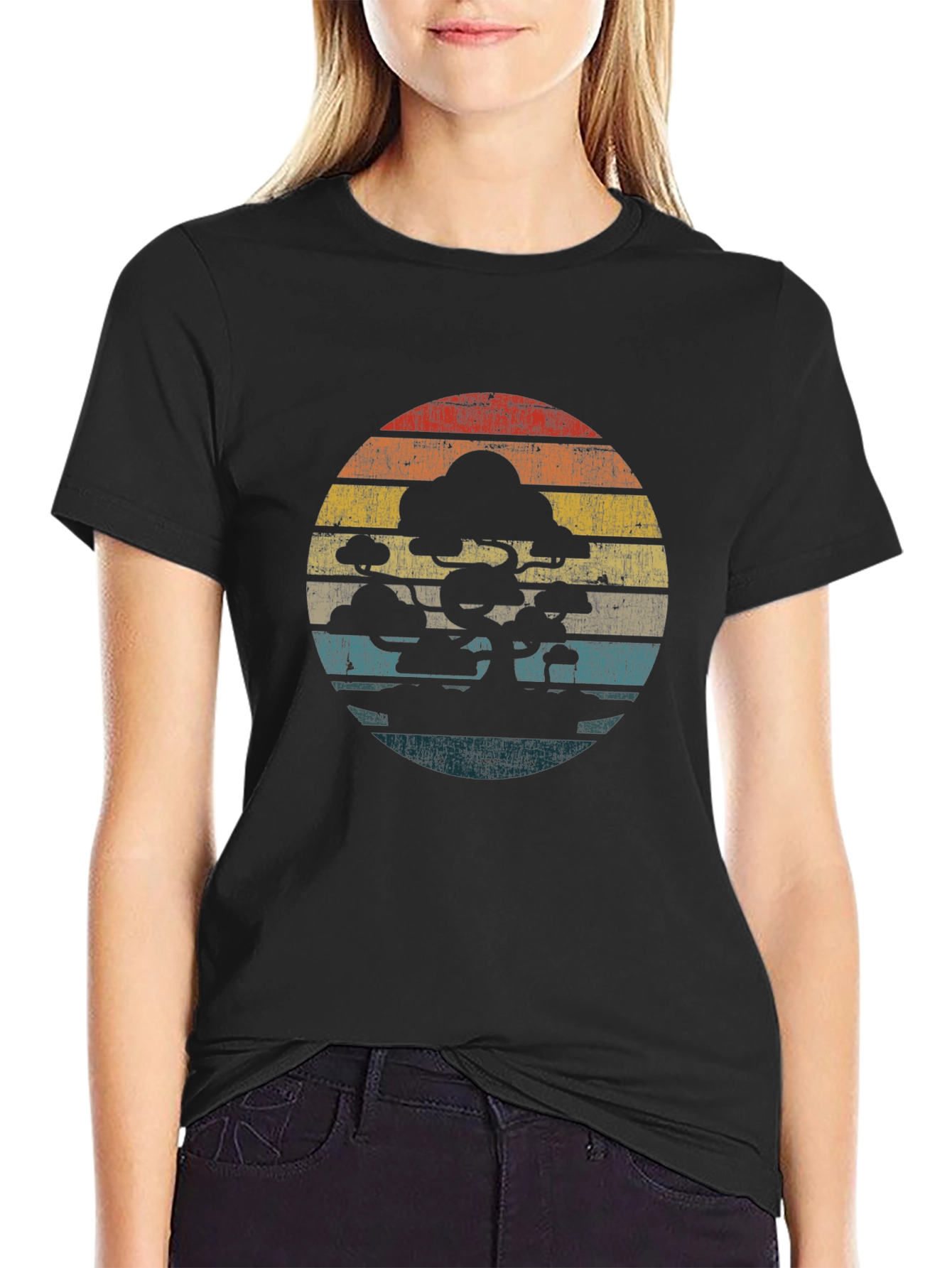 Retro Bonsai Tree Sunset Graphic T-Shirt