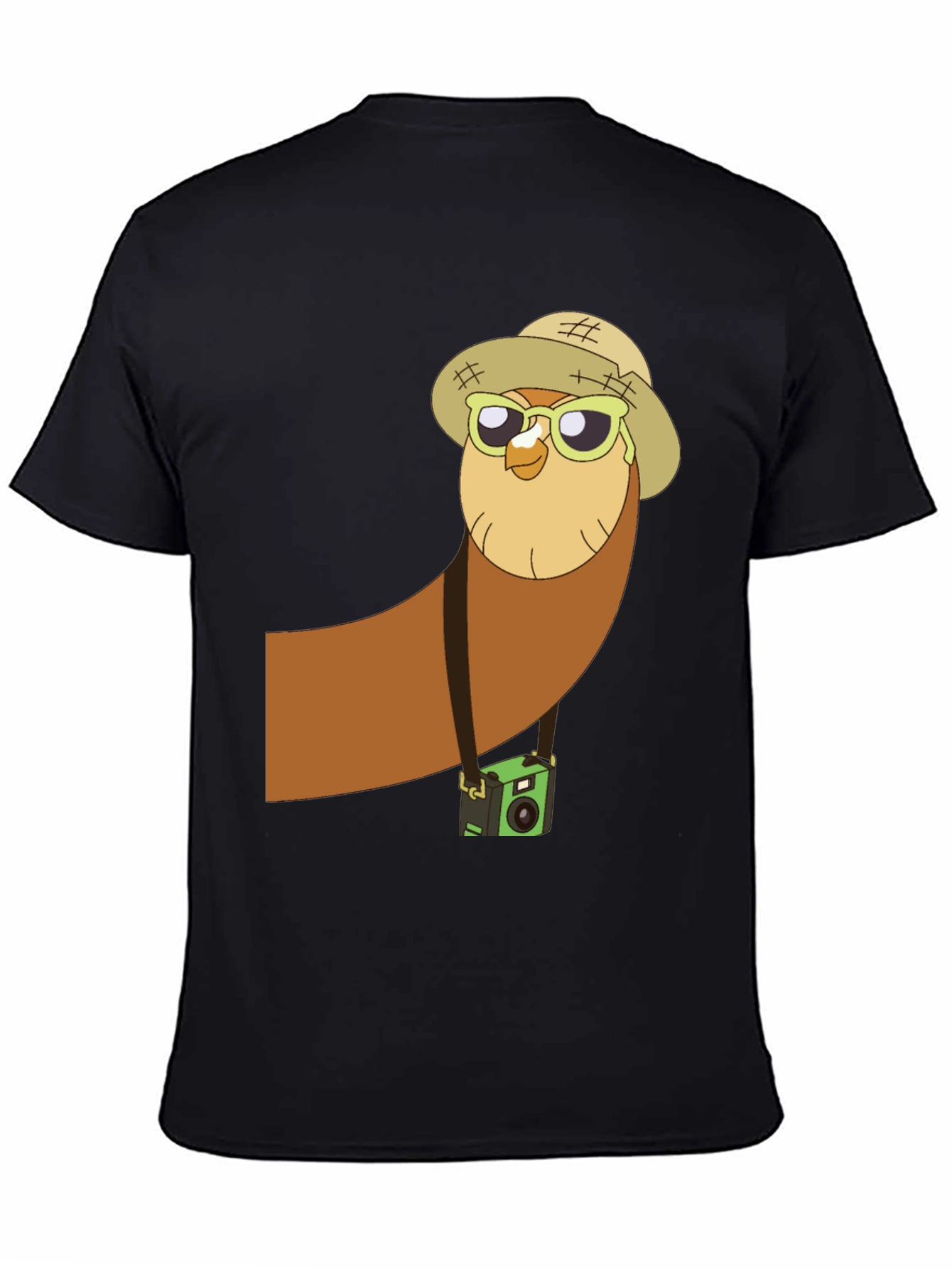 Owl Tourist Graphic Tee - Black Cotton T-Shirt