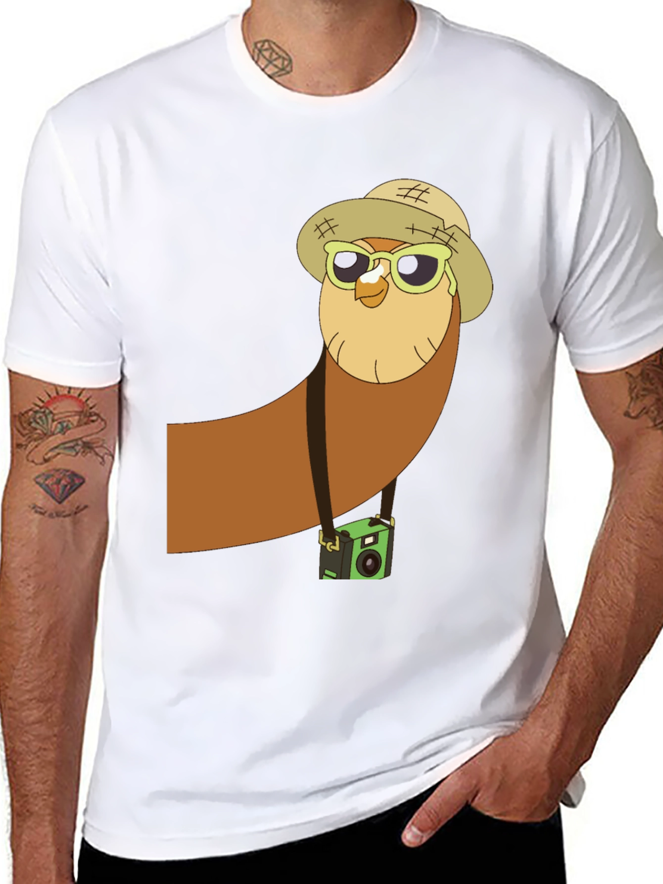 Owl Tourist Graphic Tee - Black Cotton T-Shirt