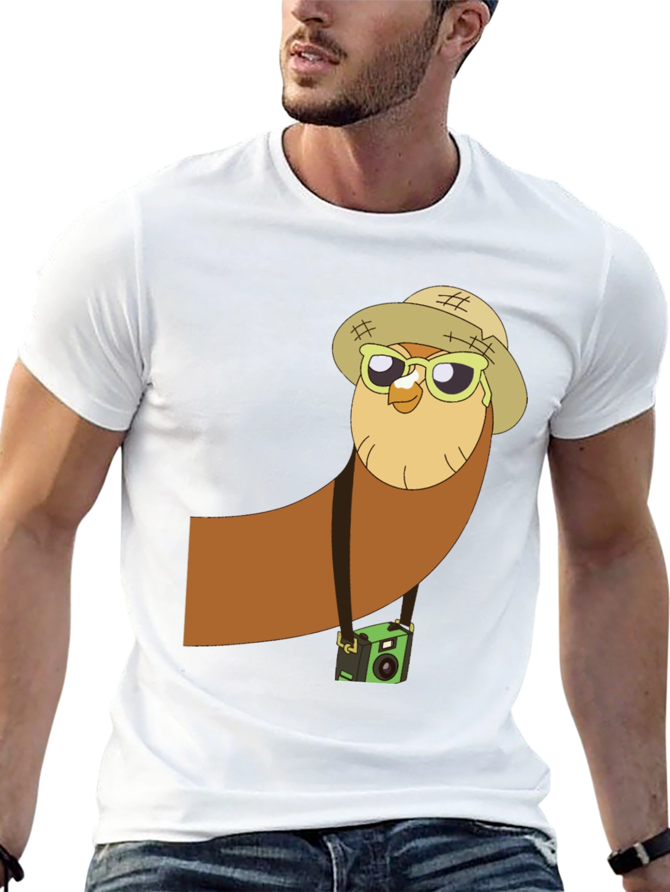 Owl Tourist Graphic Tee - Black Cotton T-Shirt
