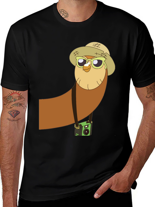 Owl Tourist Graphic Tee - Black Cotton T-Shirt