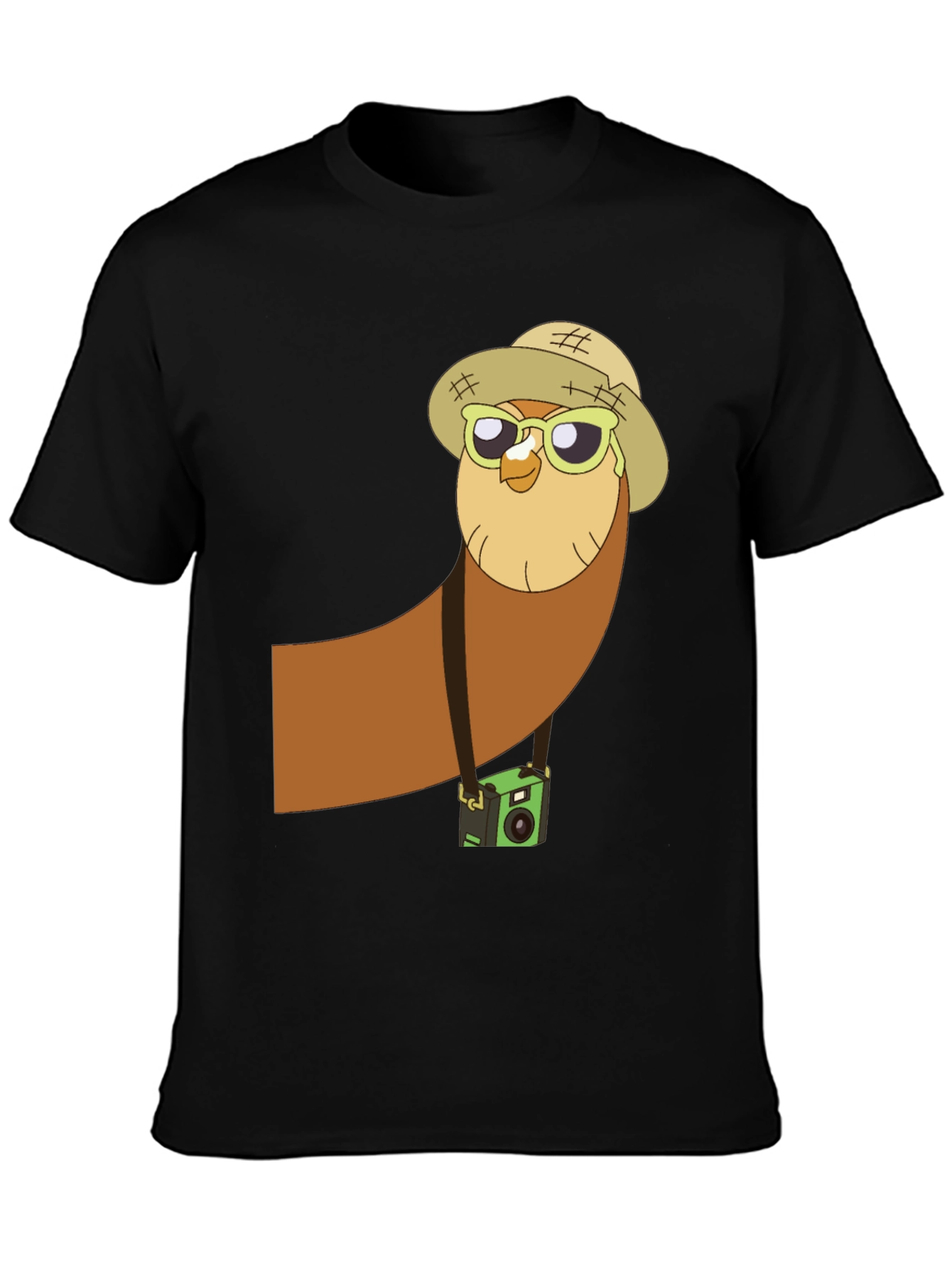 Owl Tourist Graphic Tee - Black Cotton T-Shirt