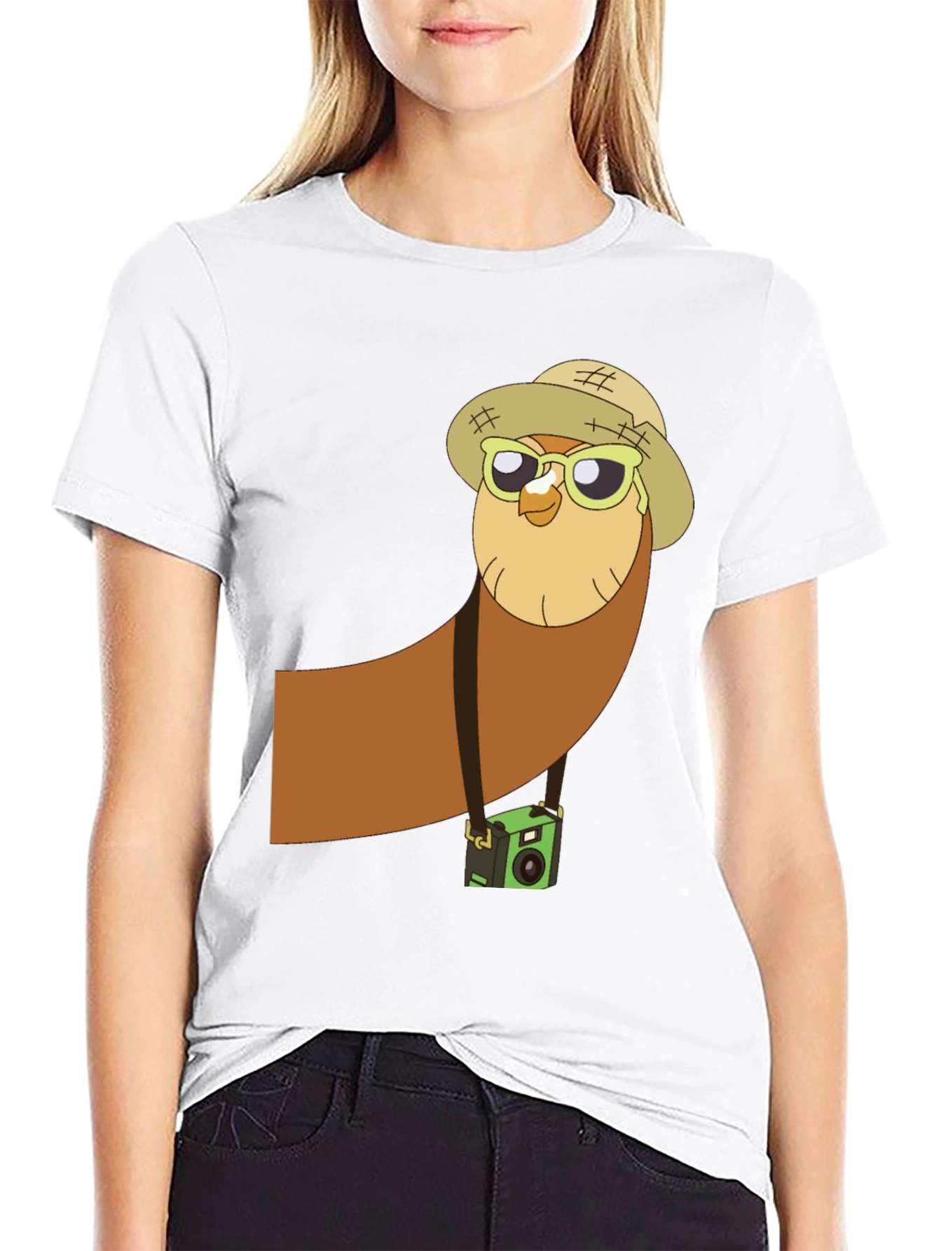 Owl Tourist Graphic Tee - Black Cotton T-Shirt