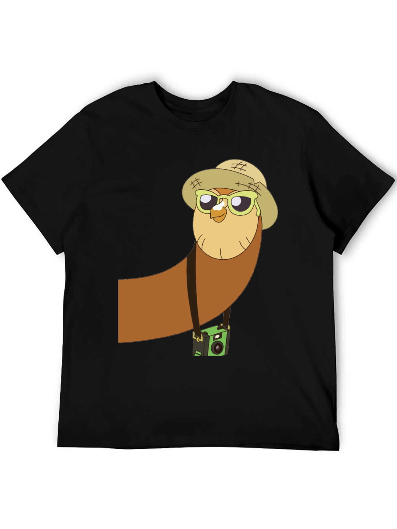 Owl Tourist Graphic Tee - Black Cotton T-Shirt