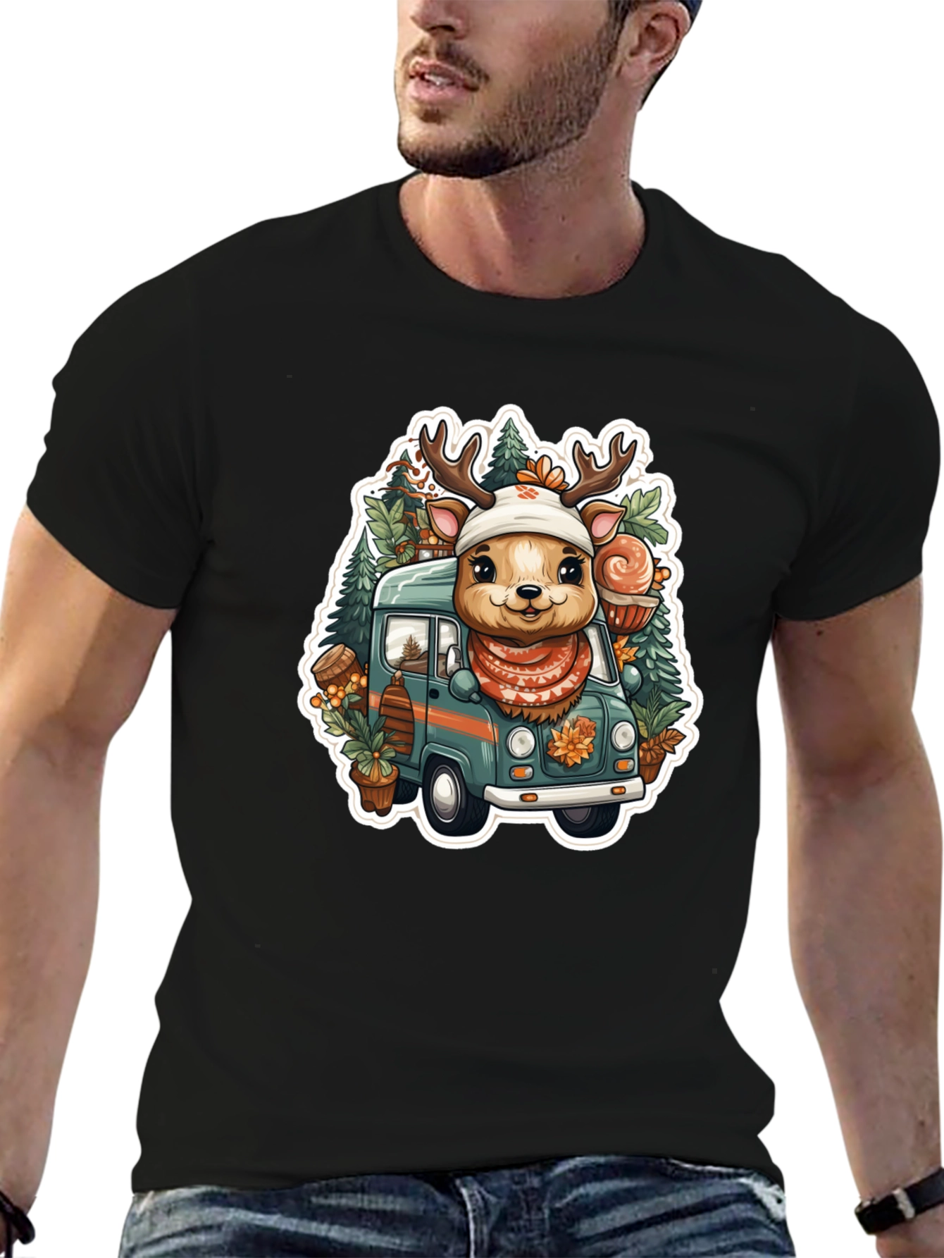 Festive Deer Truck Graphic Tee