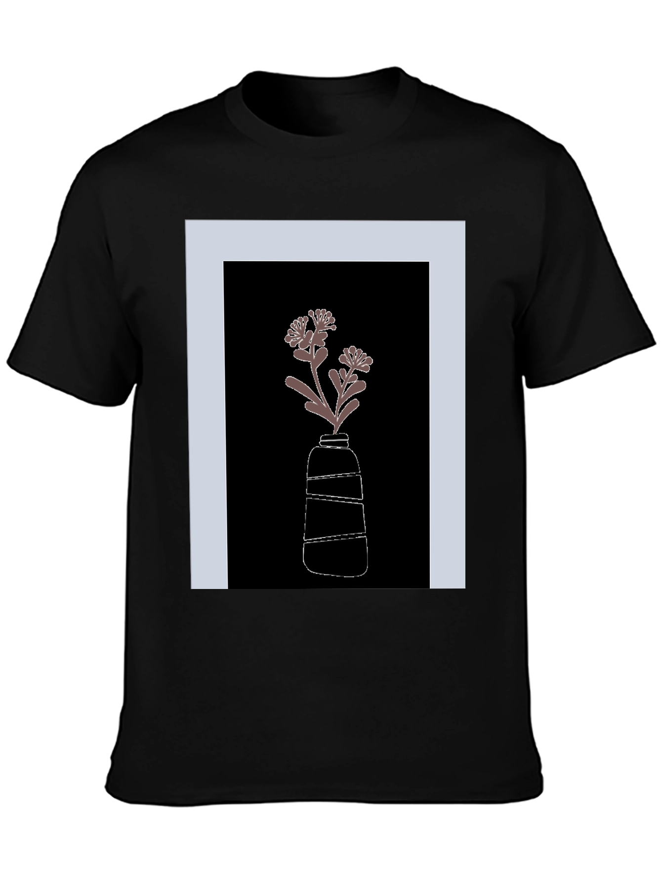 Black T-Shirt with Flower Vase Graphic