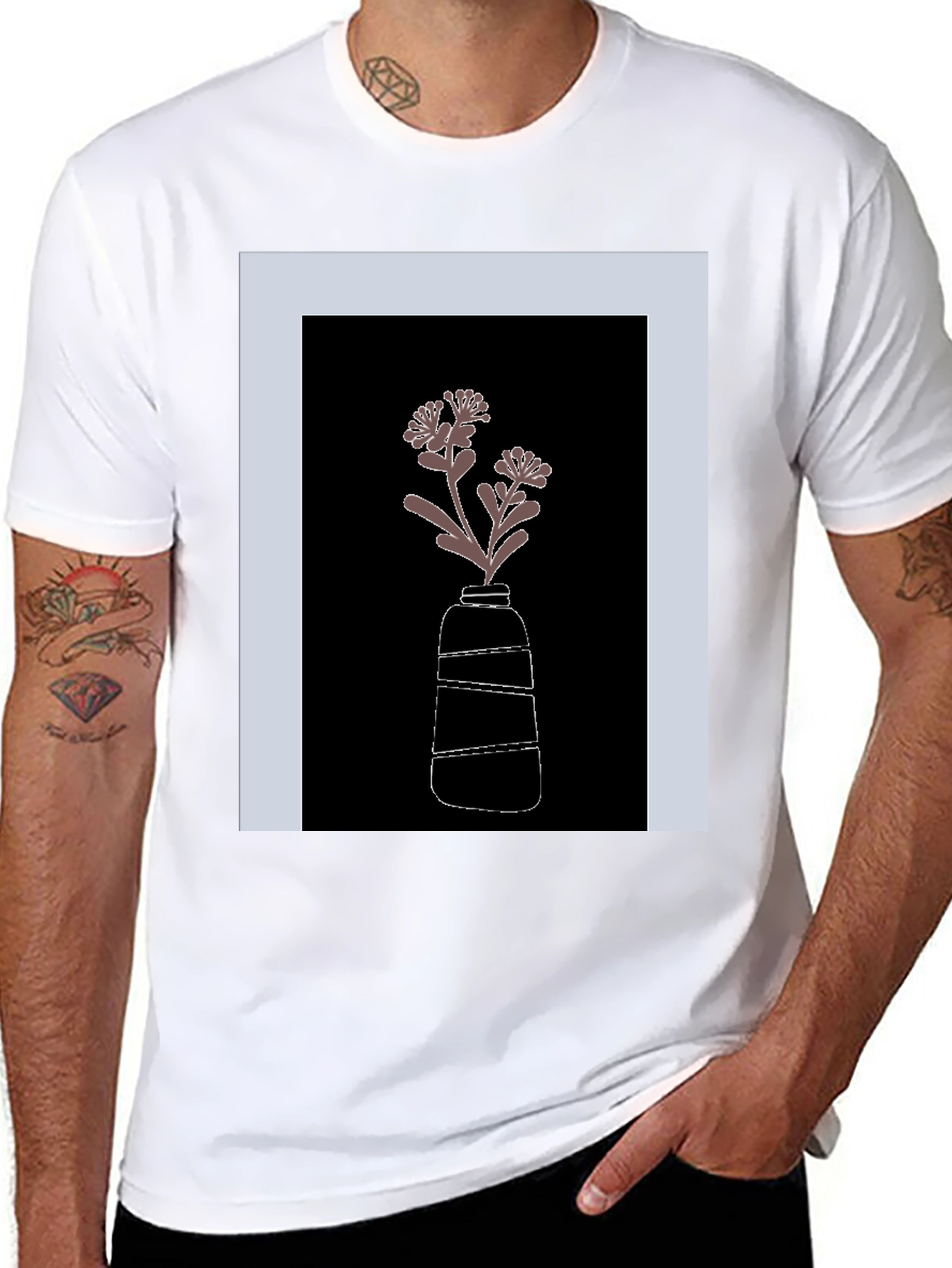 Black T-Shirt with Flower Vase Graphic