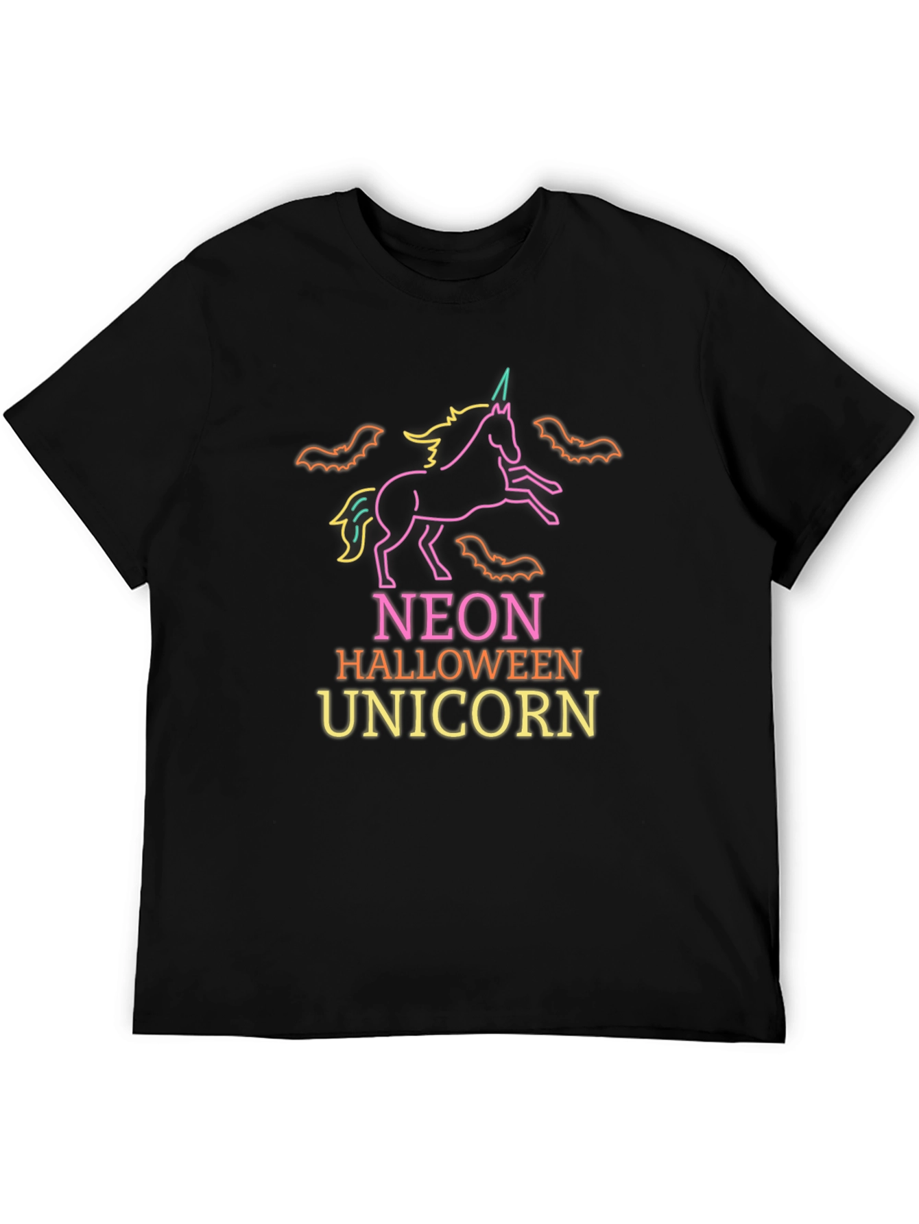 Neon Halloween Unicorn Black T-Shirt