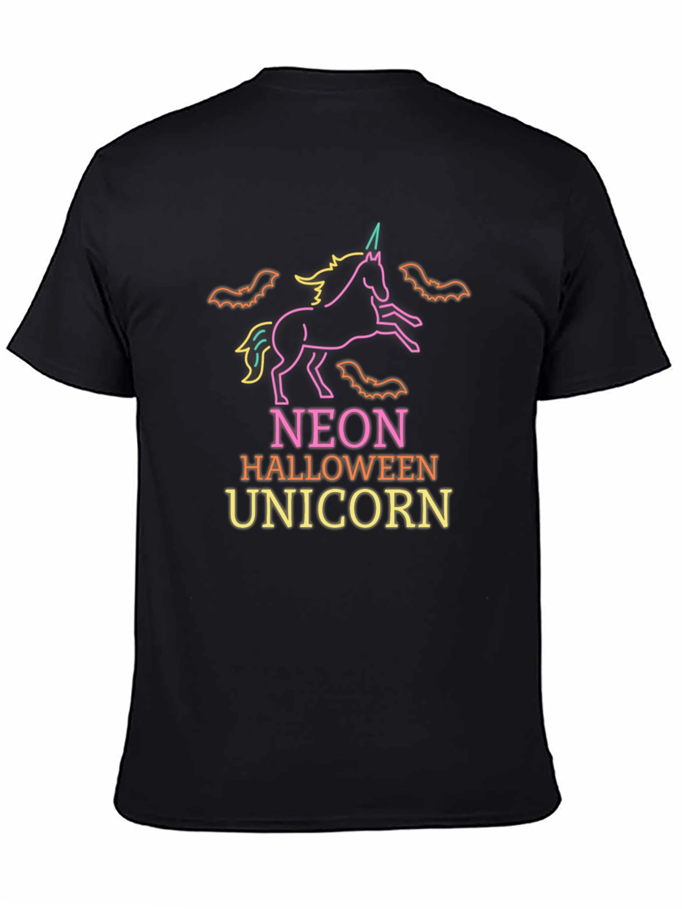 Neon Halloween Unicorn Black T-Shirt