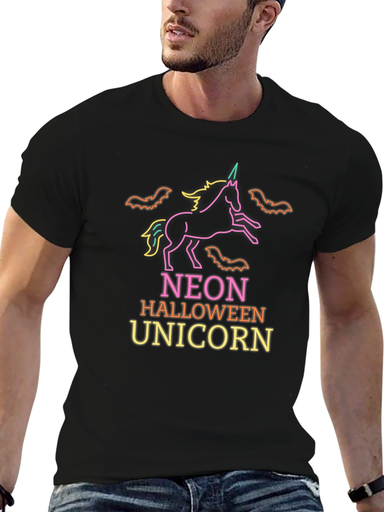 Neon Halloween Unicorn Black T-Shirt