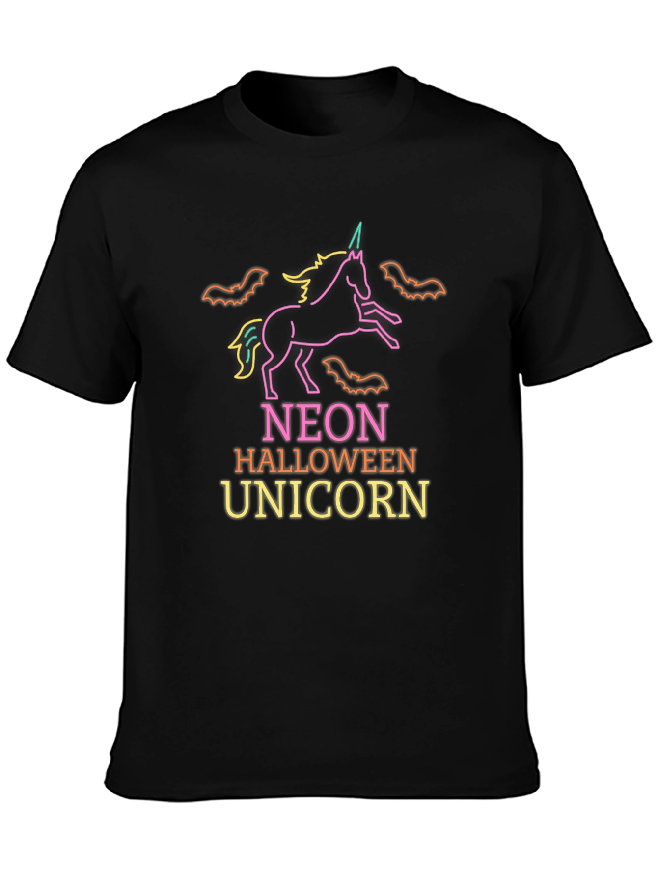 Neon Halloween Unicorn Black T-Shirt