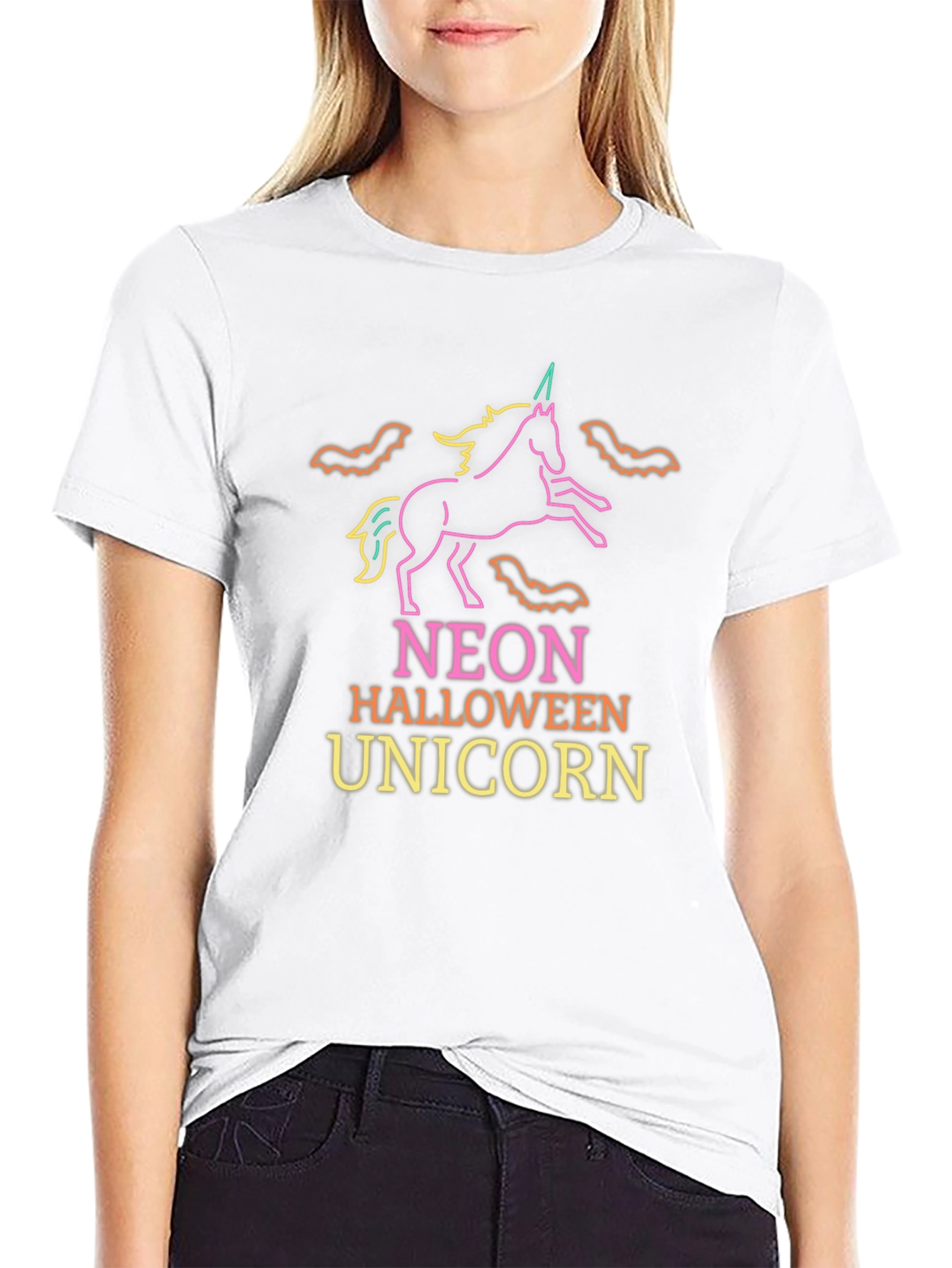 Neon Halloween Unicorn Black T-Shirt