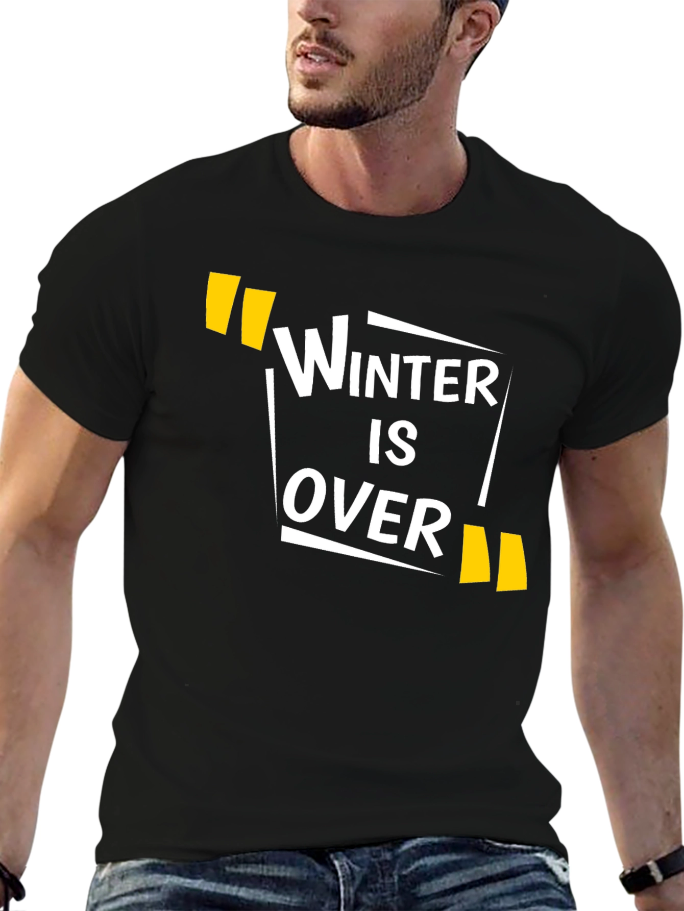 Winter is Over Graphic Print Black T-Shirt