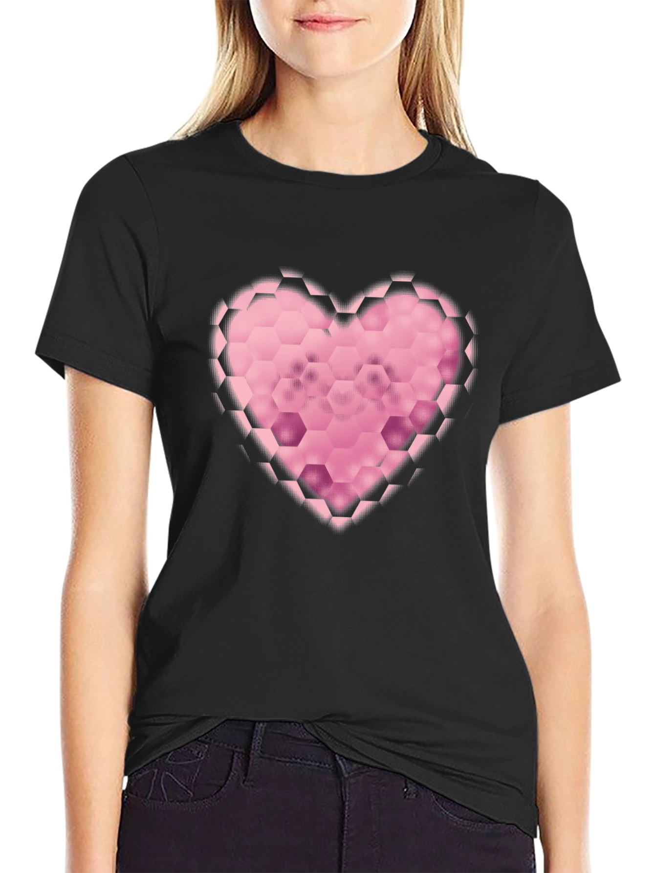Hexagon Heart Graphic Black T-Shirt