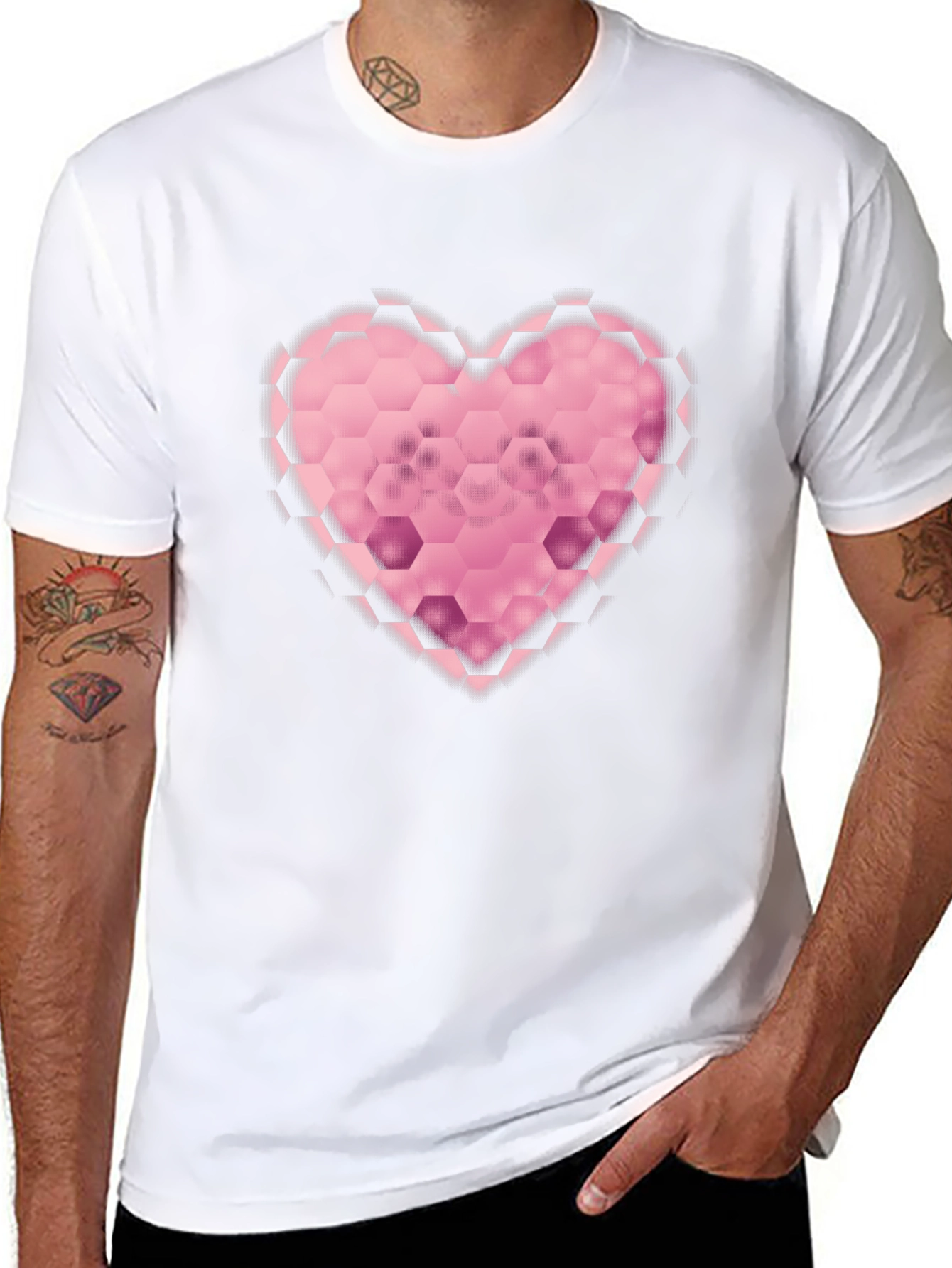 Hexagon Heart Graphic Black T-Shirt