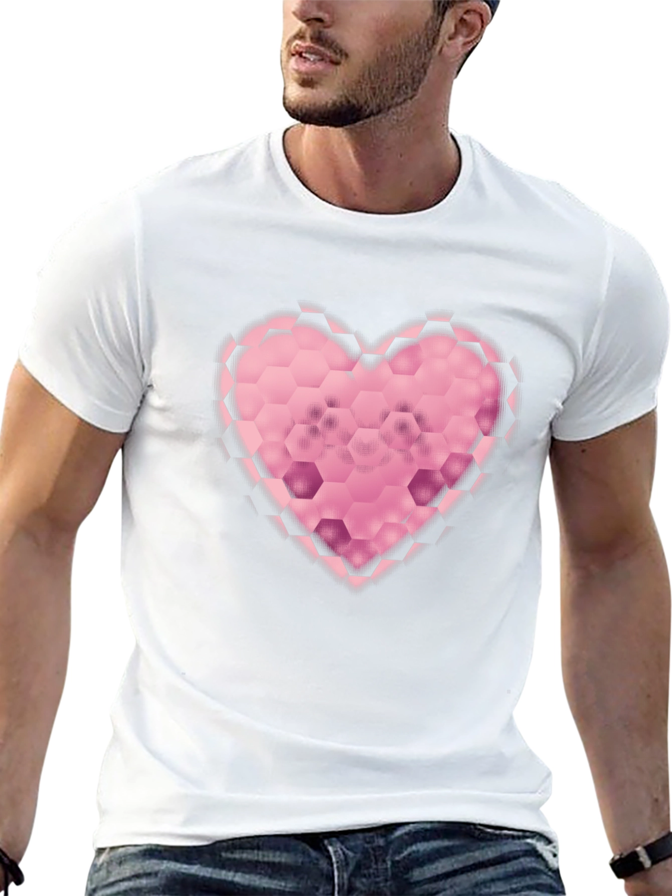 Hexagon Heart Graphic Black T-Shirt
