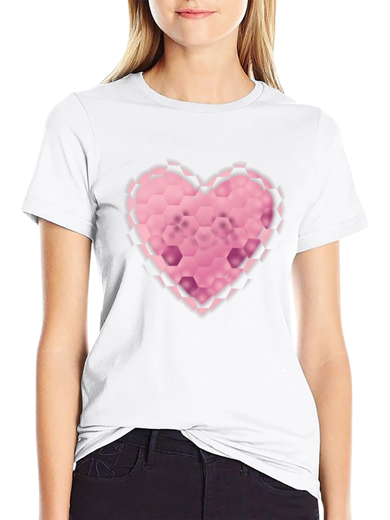 Hexagon Heart Graphic Black T-Shirt