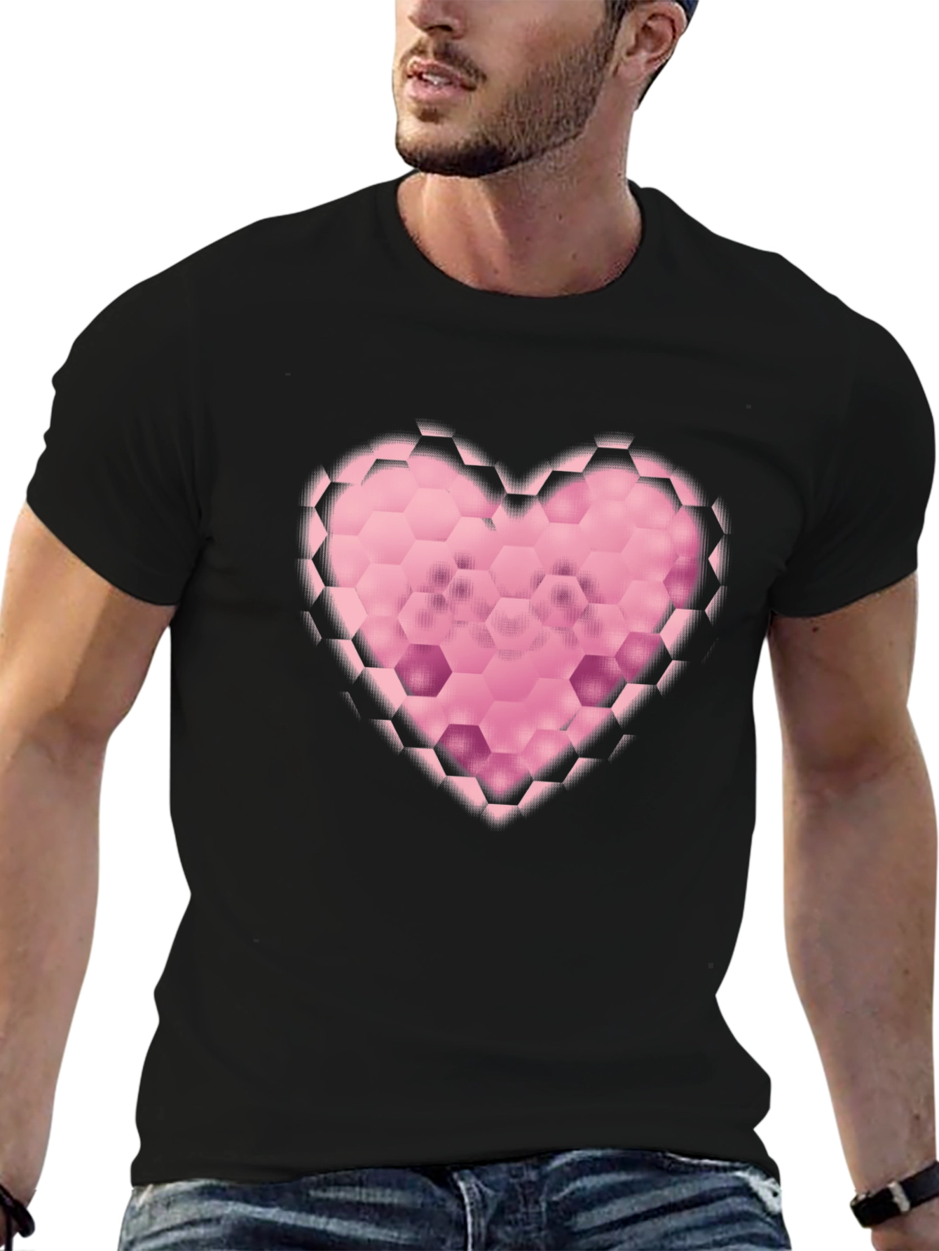 Hexagon Heart Graphic Black T-Shirt