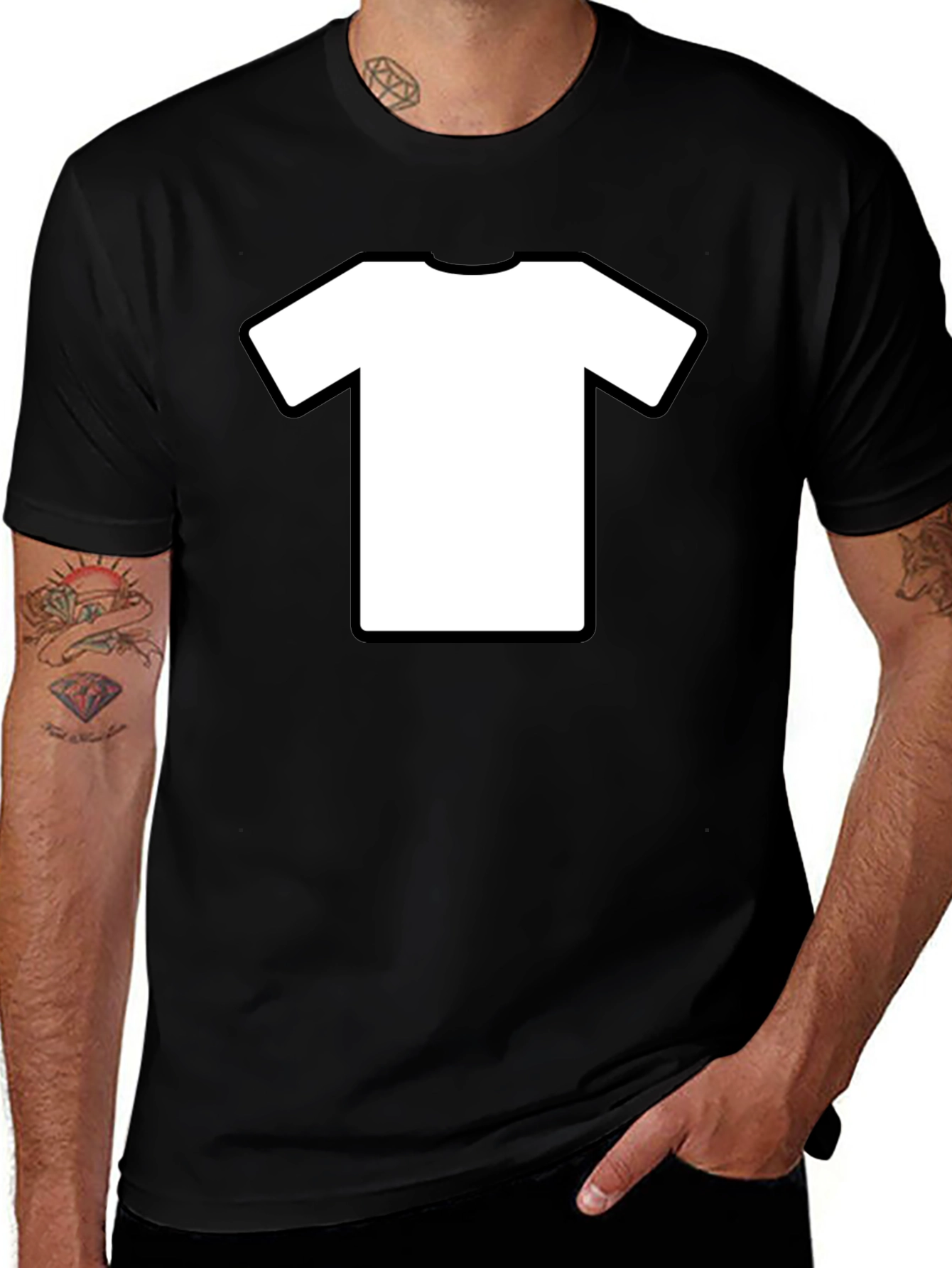 Mens Black T-Shirt with White Tee Graphic