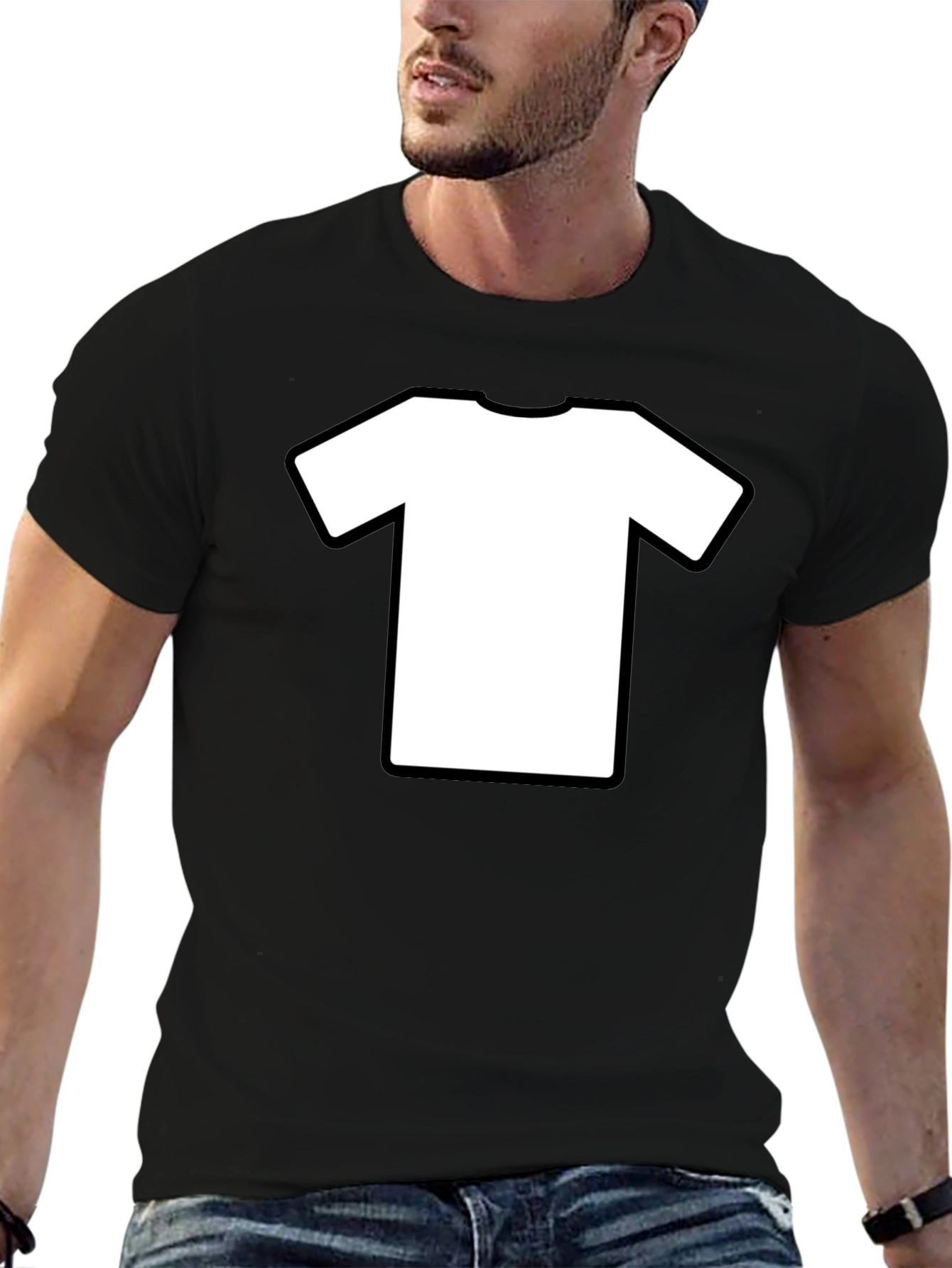 Mens Black T-Shirt with White Tee Graphic
