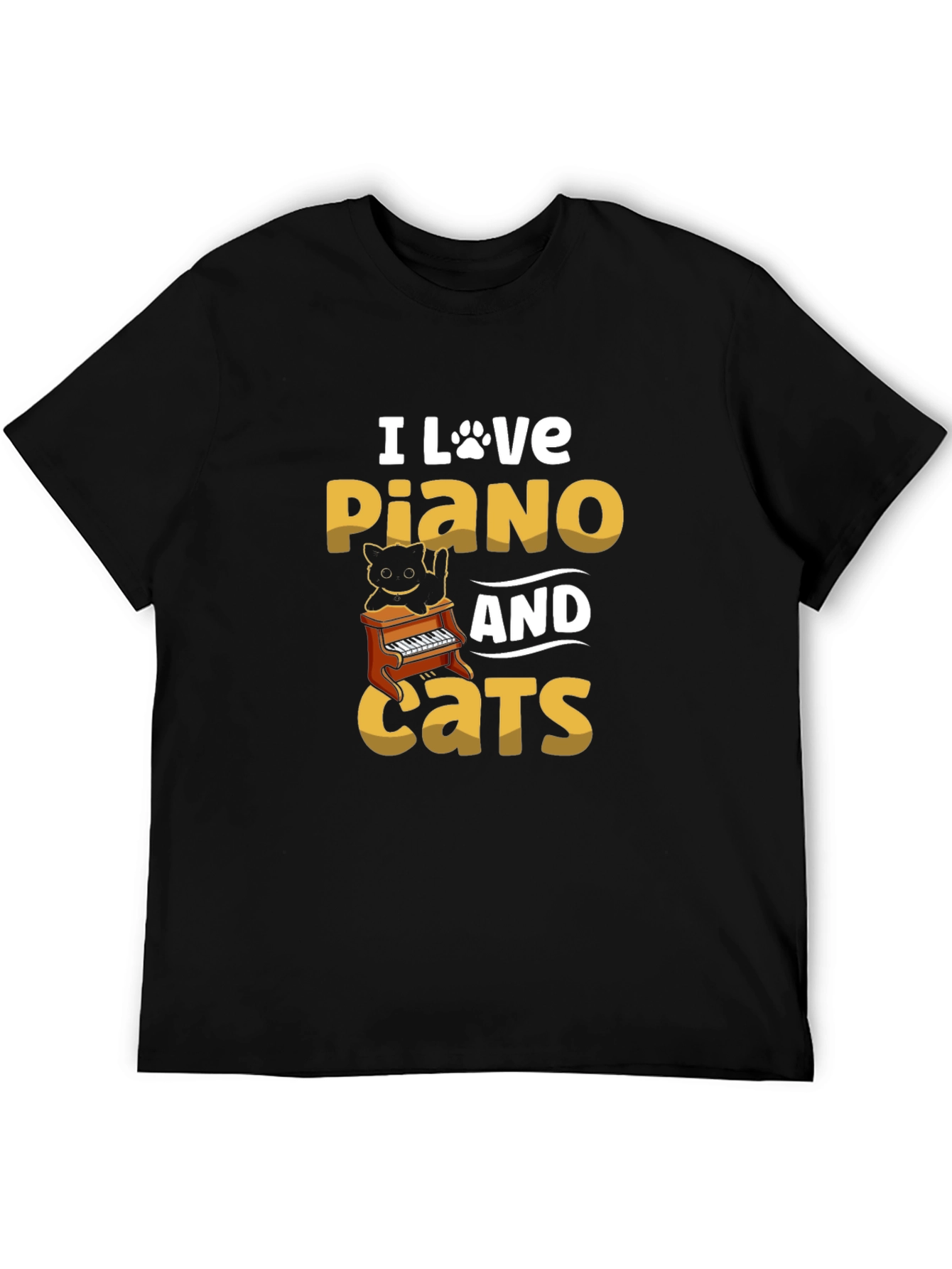 I Love Piano and Cats Graphic T-Shirt