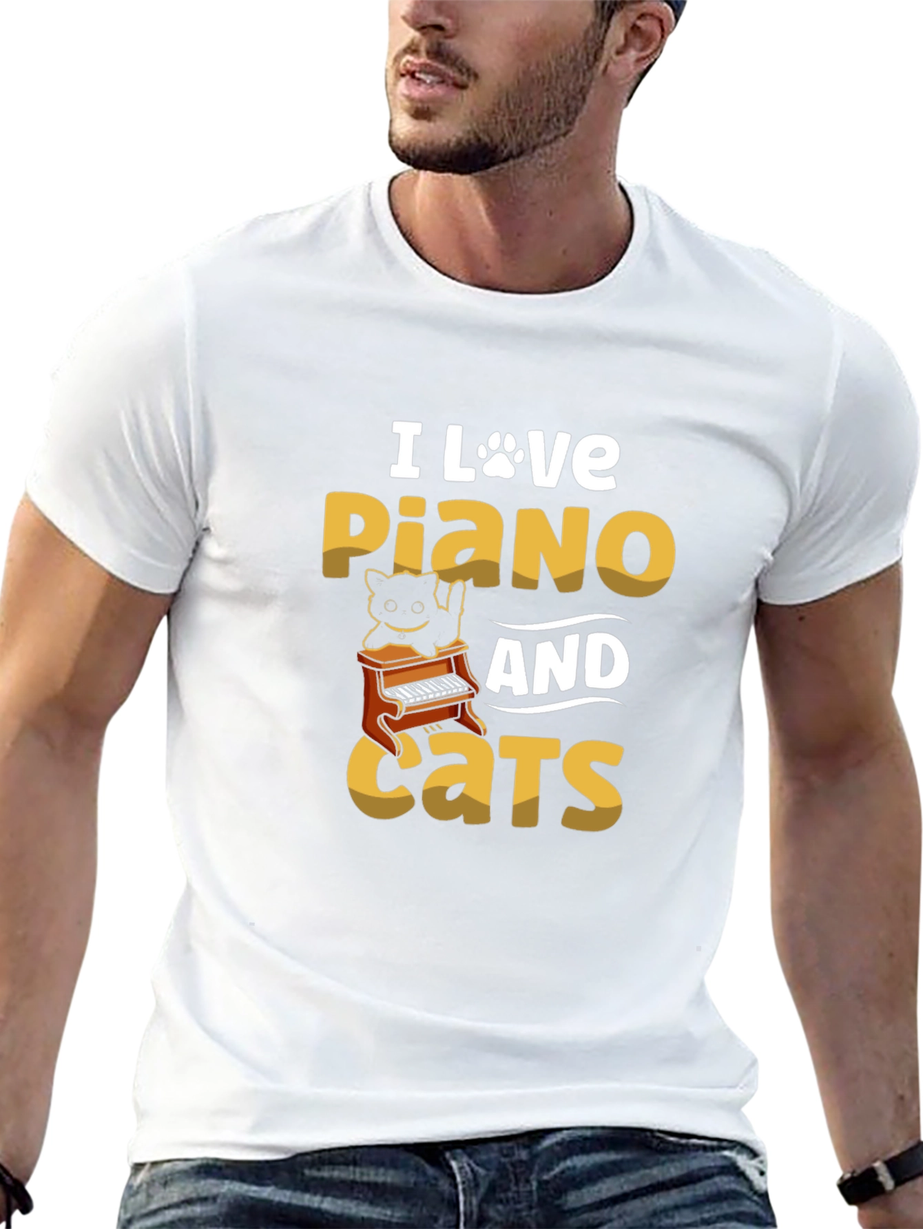I Love Piano and Cats Graphic T-Shirt