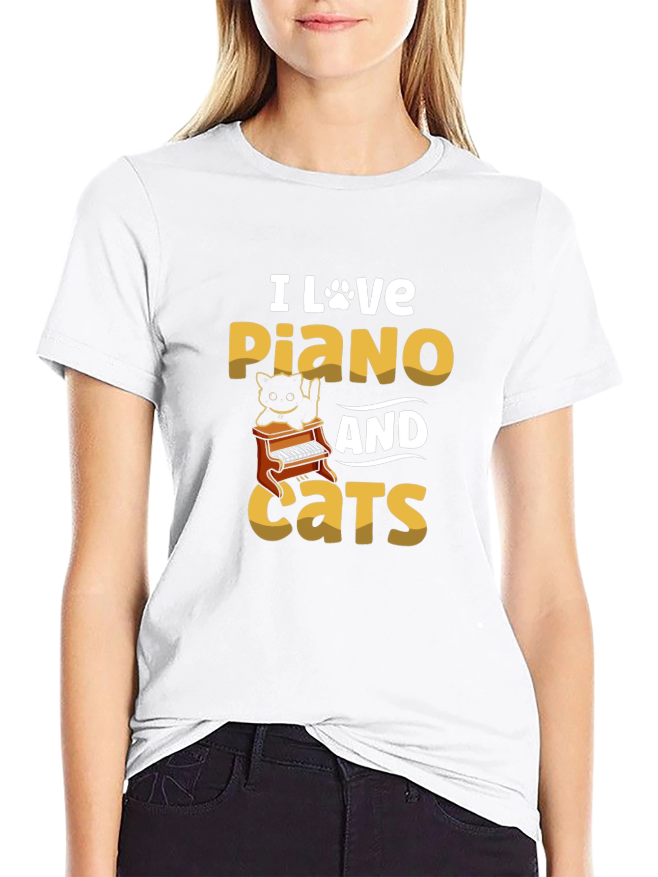 I Love Piano and Cats Graphic T-Shirt