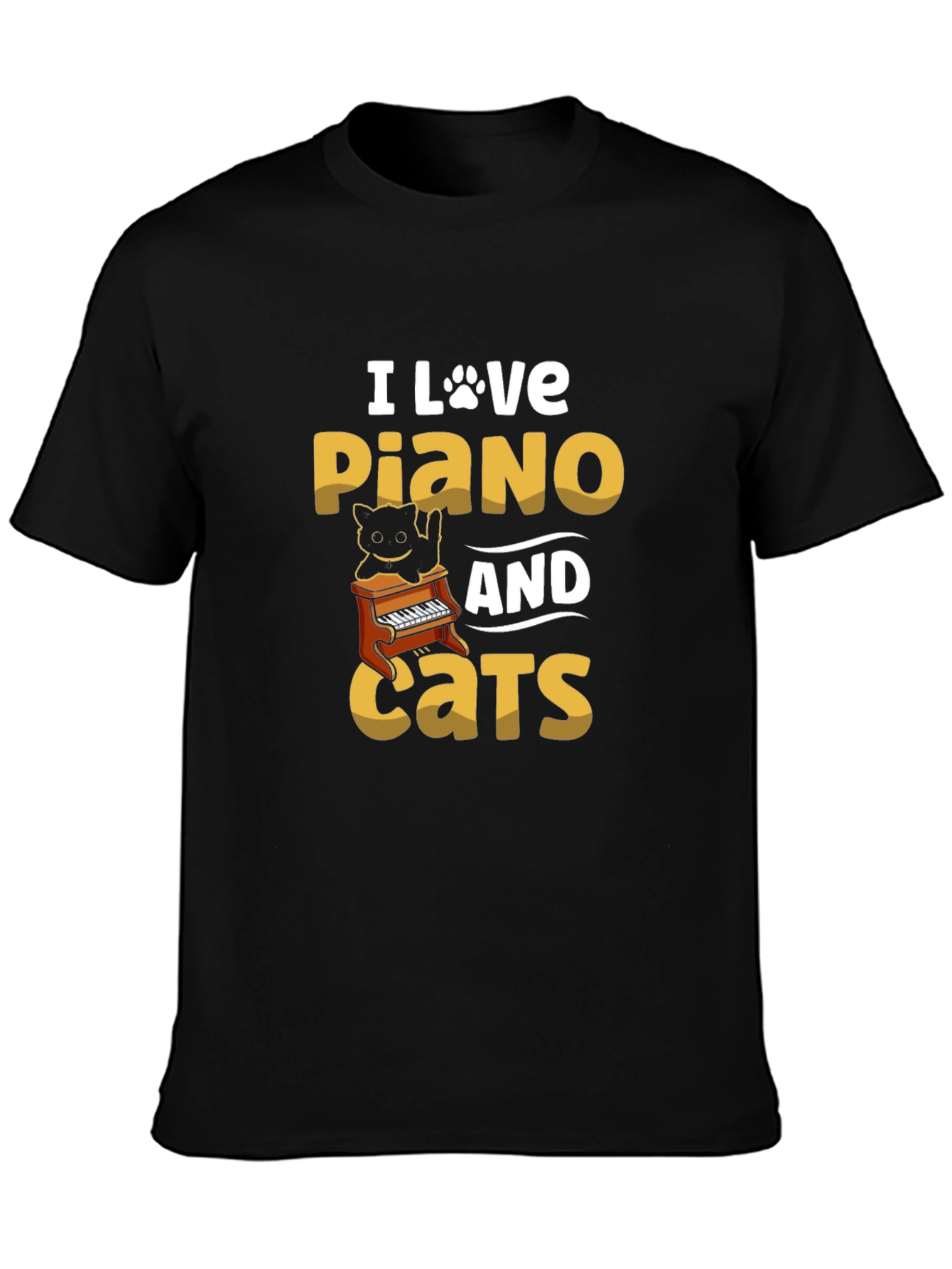 I Love Piano and Cats Graphic T-Shirt