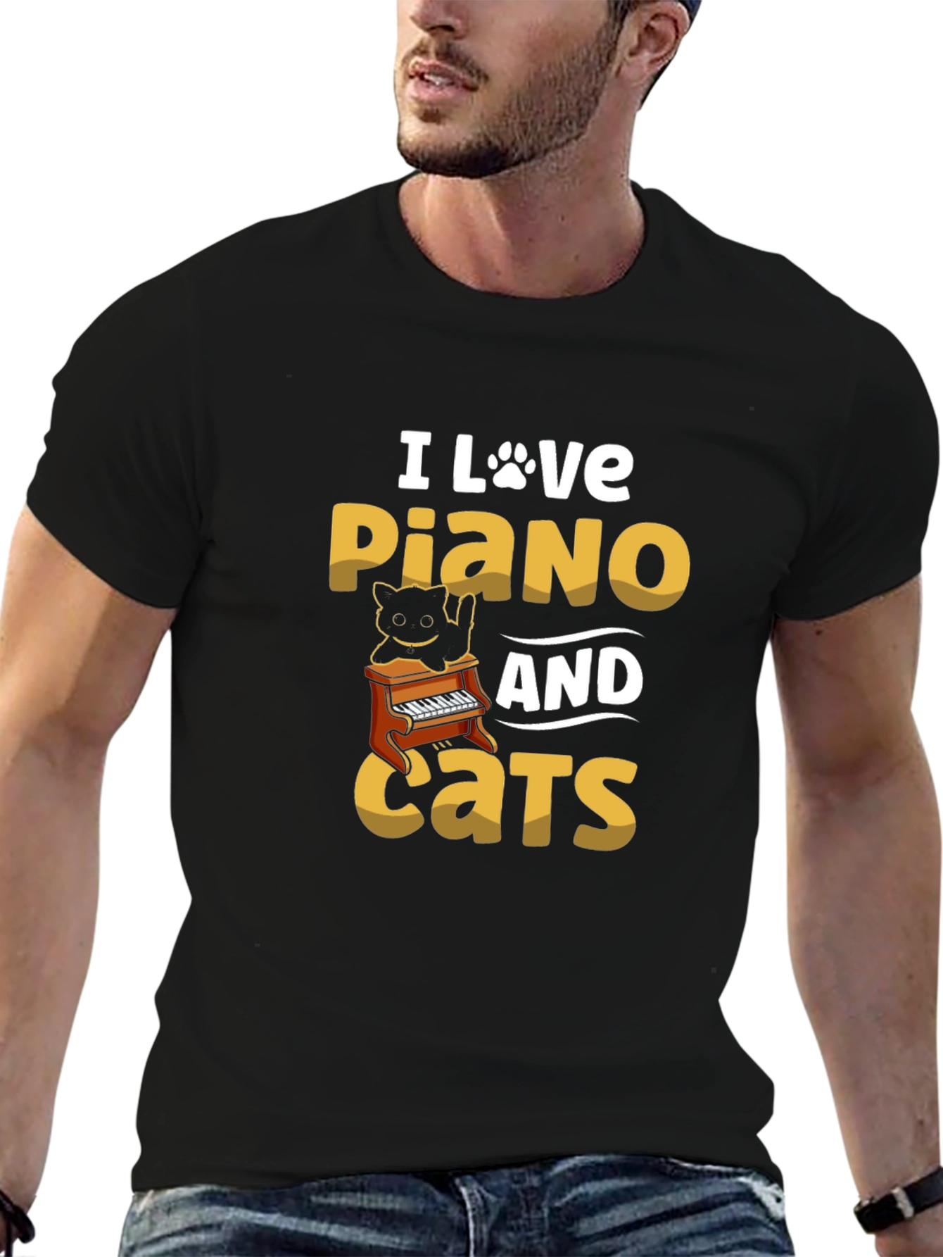I Love Piano and Cats Graphic T-Shirt