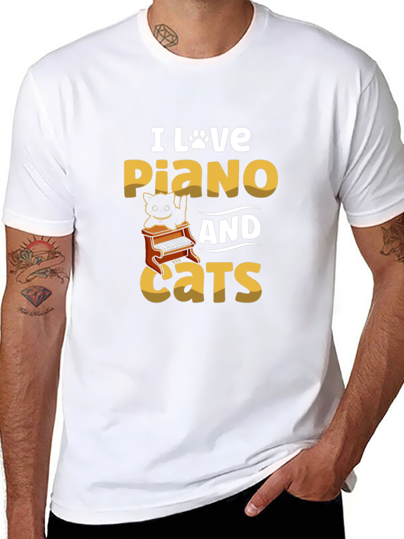 I Love Piano and Cats Graphic T-Shirt