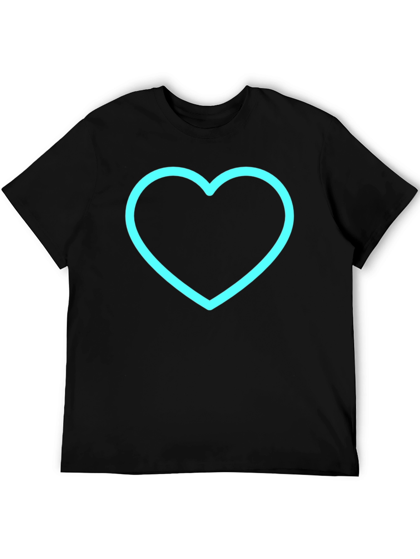 Black T-Shirt with Neon Blue Heart Graphic