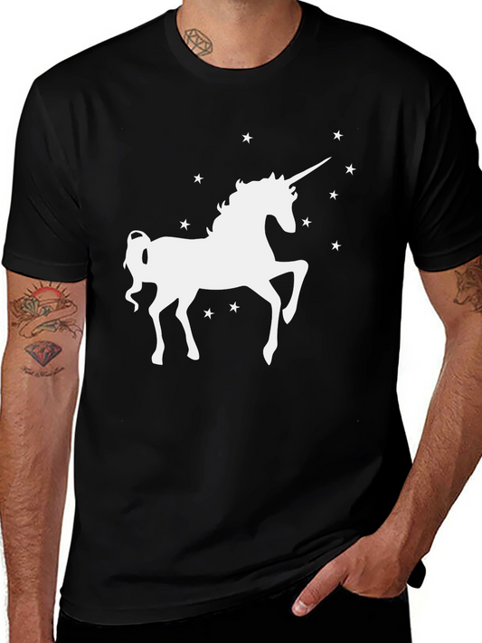 Unicorn & Stars Graphic Tee - Black Cotton T-Shirt