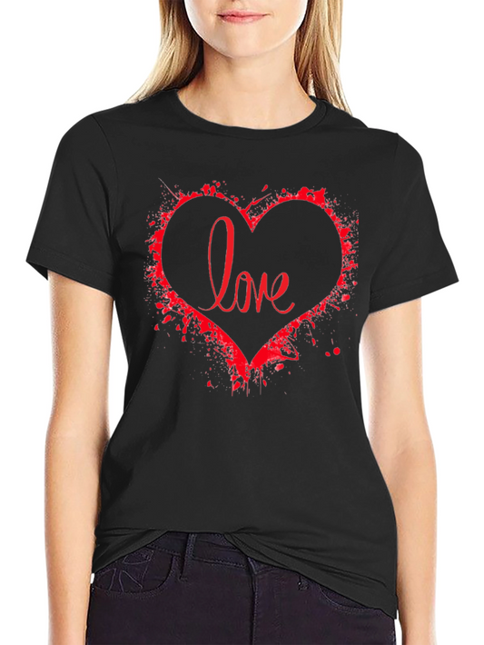 Love Heart Graphic Print Black T-Shirt