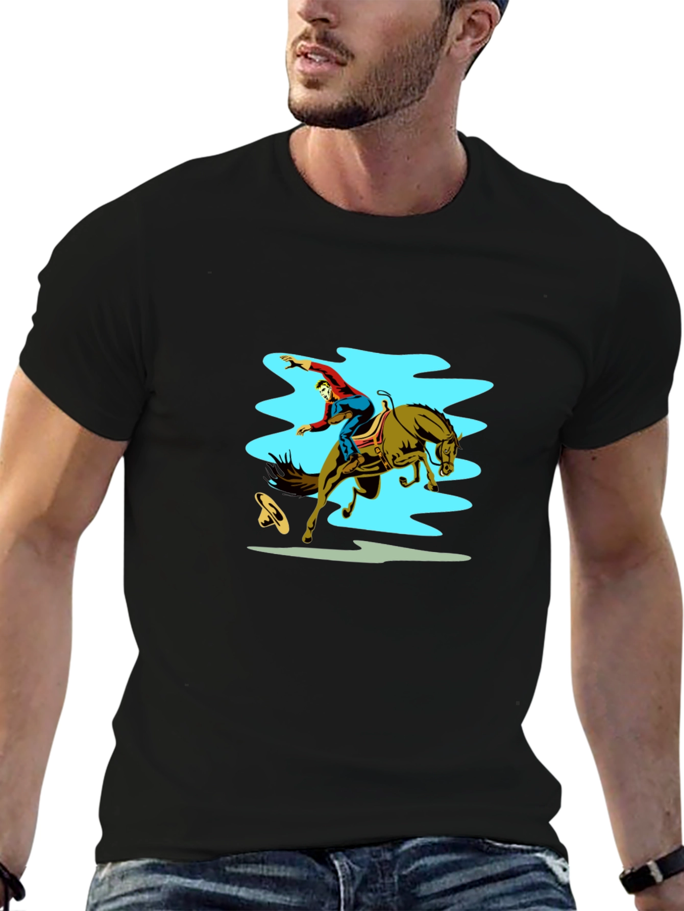 Rodeo Rider Graphic Tee - Black Cotton Shirt