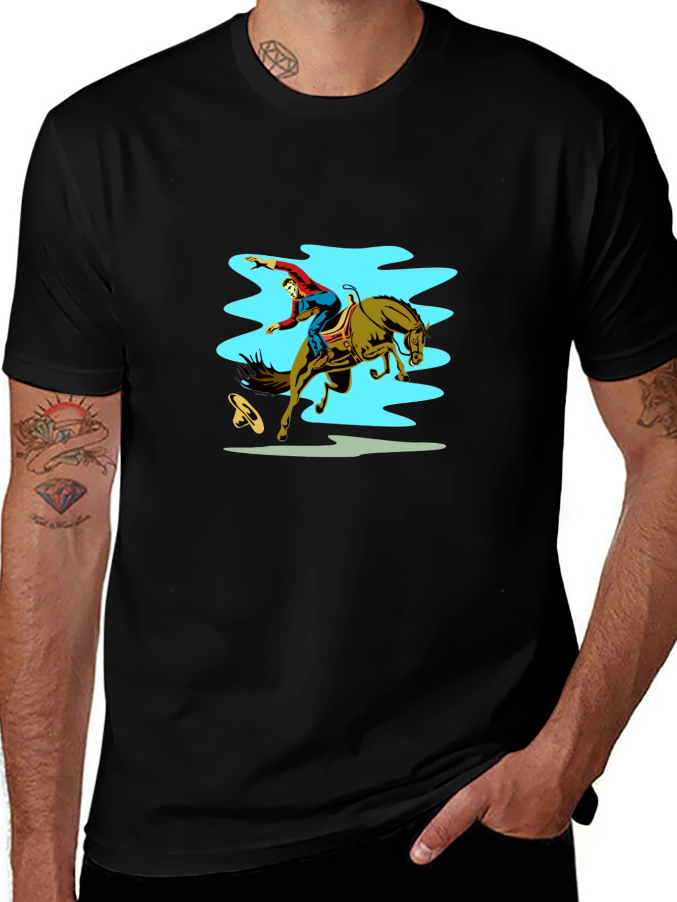 Rodeo Rider Graphic Tee - Black Cotton Shirt