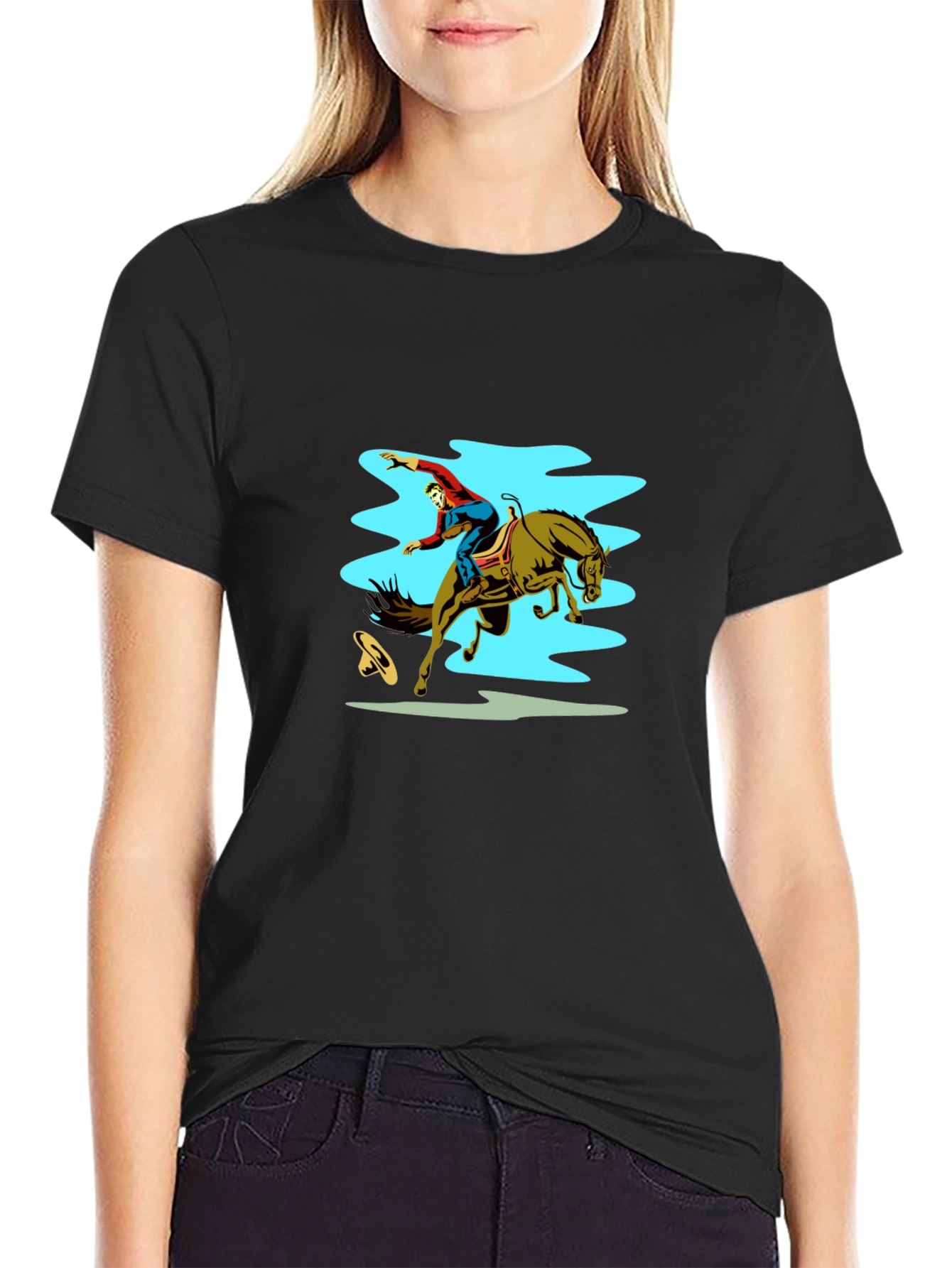 Rodeo Rider Graphic Tee - Black Cotton Shirt
