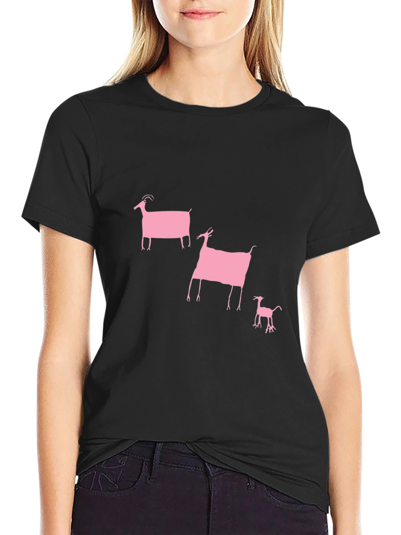 Pink Goat Graphic Black Tee