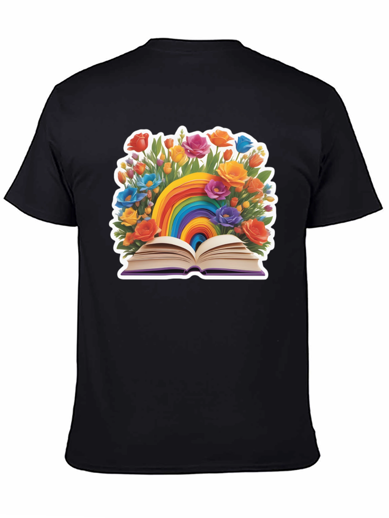 Rainbow Book & Flowers Graphic T-Shirt